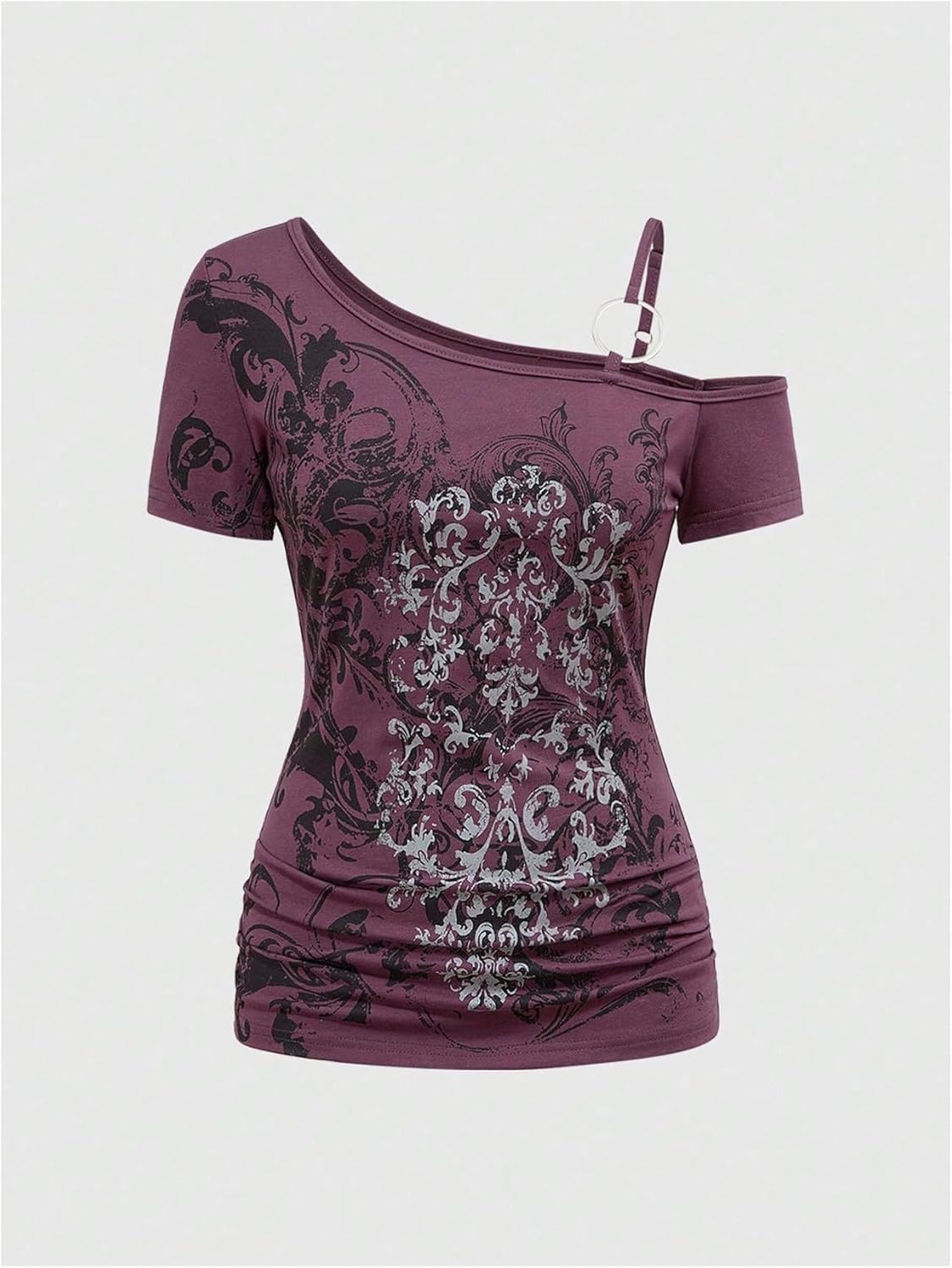 SOLY HUX Women's Plus Size Graphic Tees Y2K Gothic Tops Cold Shoulder Short Sleeve Streetwear Vintage Summer T Shirt - Image 5