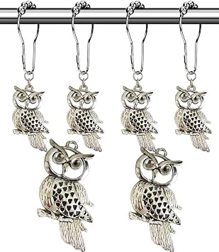 Antique Owl Shower Curtain Hooks Brushed Nickel Shower Curtain Rings | Rust Proof Shower Curtain Rings Decorative Shower Curtain Hooks Rural Fields Nature Autumn Countryside Theme Bathroom Decor