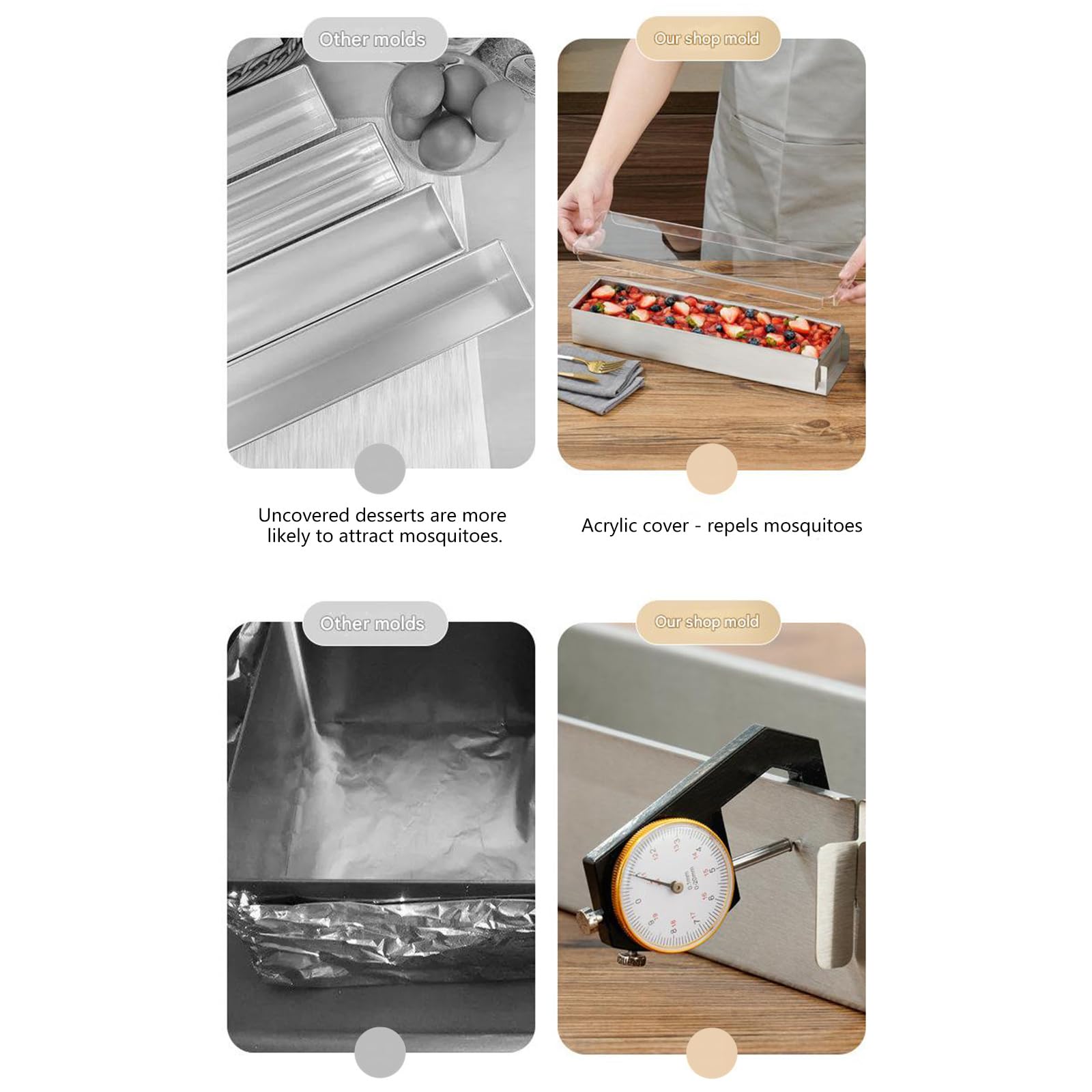 Set mit 3 Tiramisu-Formen, inklusive Spatel und abnehmbarer Platte, 304 rostfreier Stahl, Backen für stabilen Gebrauch, Tiramisu mit Spatel