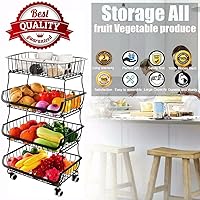 Vista 6 de Cesta de almacenamiento de frutas y verduras para cocina, cesta apilable de alambre de metal de 4 niveles con ruedas rodantes, estante de frutas