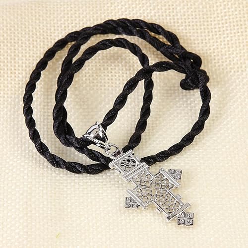 Miniatura 4 de Collar con colgante de cruz etíope cadena plateada joyería