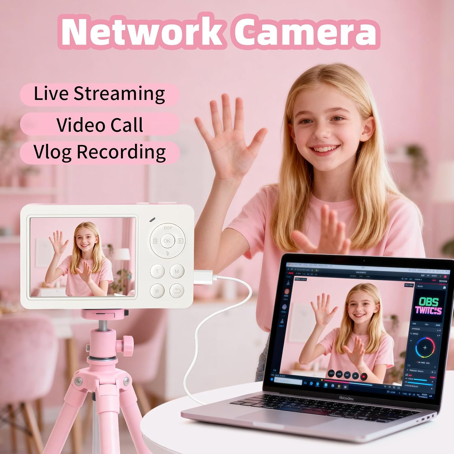 Digital Camera for Photography Autofocus, FHD 4K Point and Shoot Cameras with 32GB SD Card, Portable Travel Camera with 16X Digital Zoom, Small Compact Camera for Girls Teens Beginners, Pink