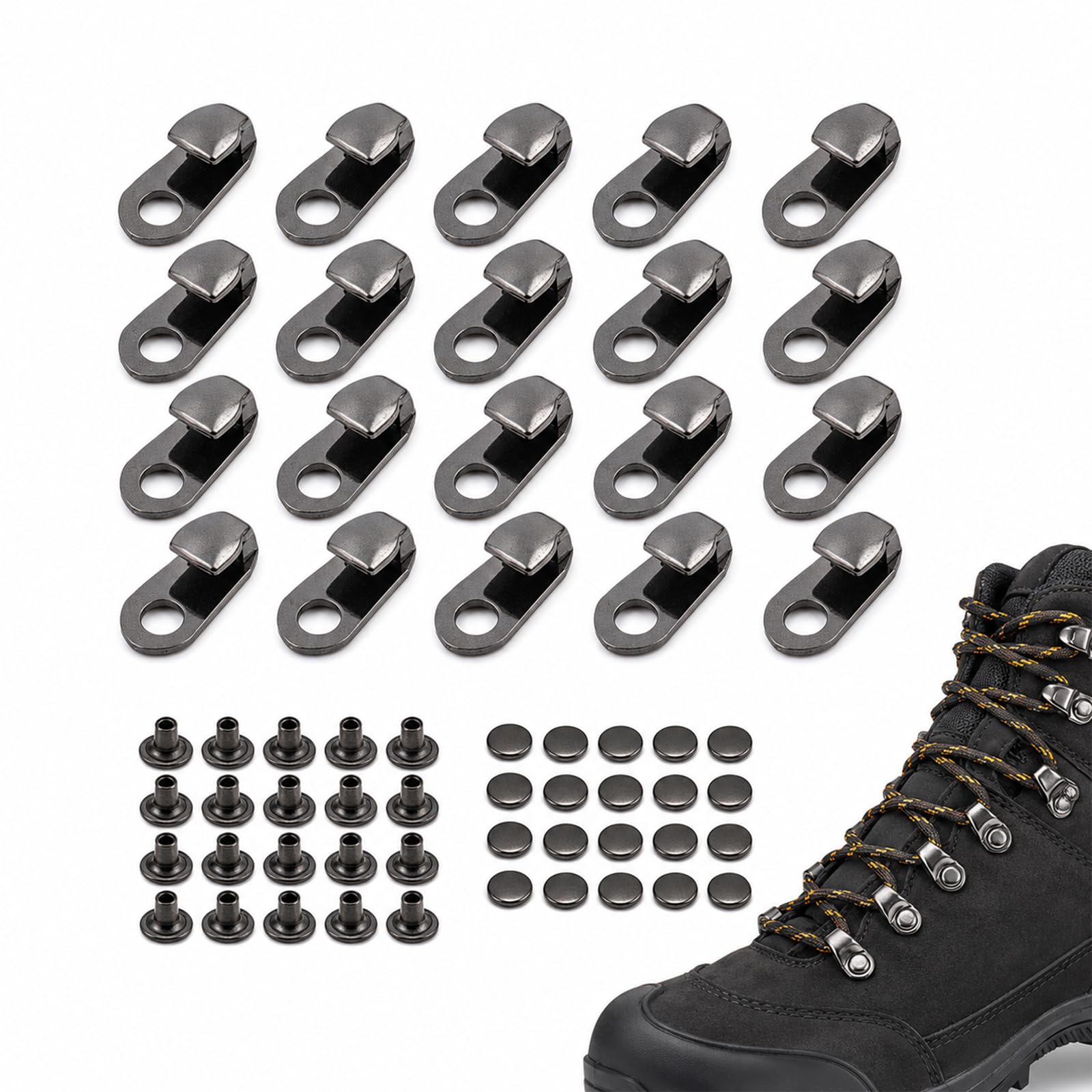 UMEGMBX 20 Set Boot Lace Buckles – Alloy Walking Boot Lace Hooks – Replacement Hooks for Hiking Boots & Work Boots – Repair Buckles for Camping – Silver