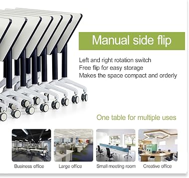 Folding Conference Table Foldable Conference Table, Flip Top Mobile Training Table, Mobile Training Seminar Table with Caster Wheels, Suitable for Office,classr(White-6pcs)