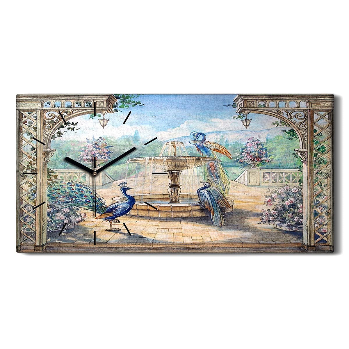 Horloge sur toile moderne 60x30cm image art mural salon chambre fleurs abstraites