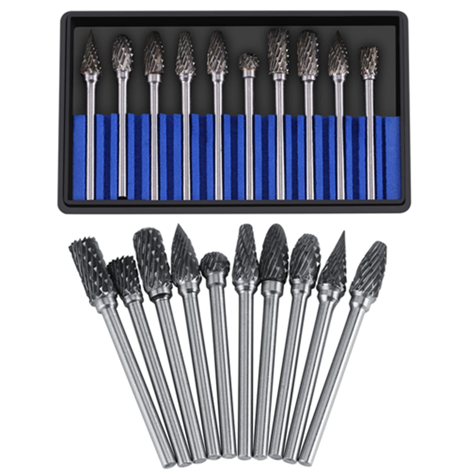 Jeu de Fraises Carbure 10 Pièces Tête 3mm Tige 6mm Double Cut en Acier Tungstène pour Gravure Métal Polissage Découpage Artisans Ateliers Bricolage Professionnels