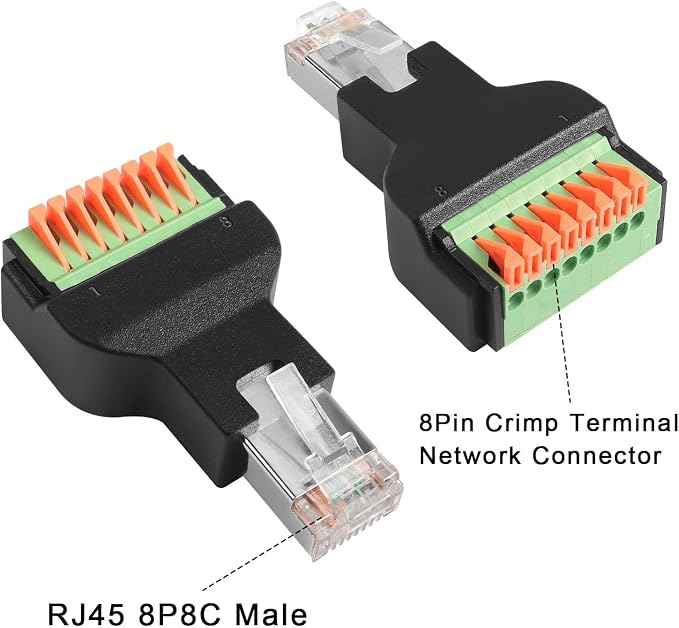 Conector RJ45 macho adaptador sin soldadura RJ45 a terminal de 8 pines miniatura 2