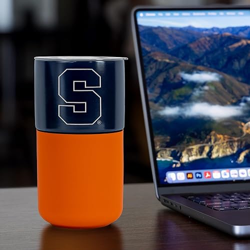 Miniatura 464 de Rico Industries NCAA Miami of Ohio Redhawks - Vaso de cerámica de 16 onzas con agarre de silicona, grabado láser profundo, diseño de color negro