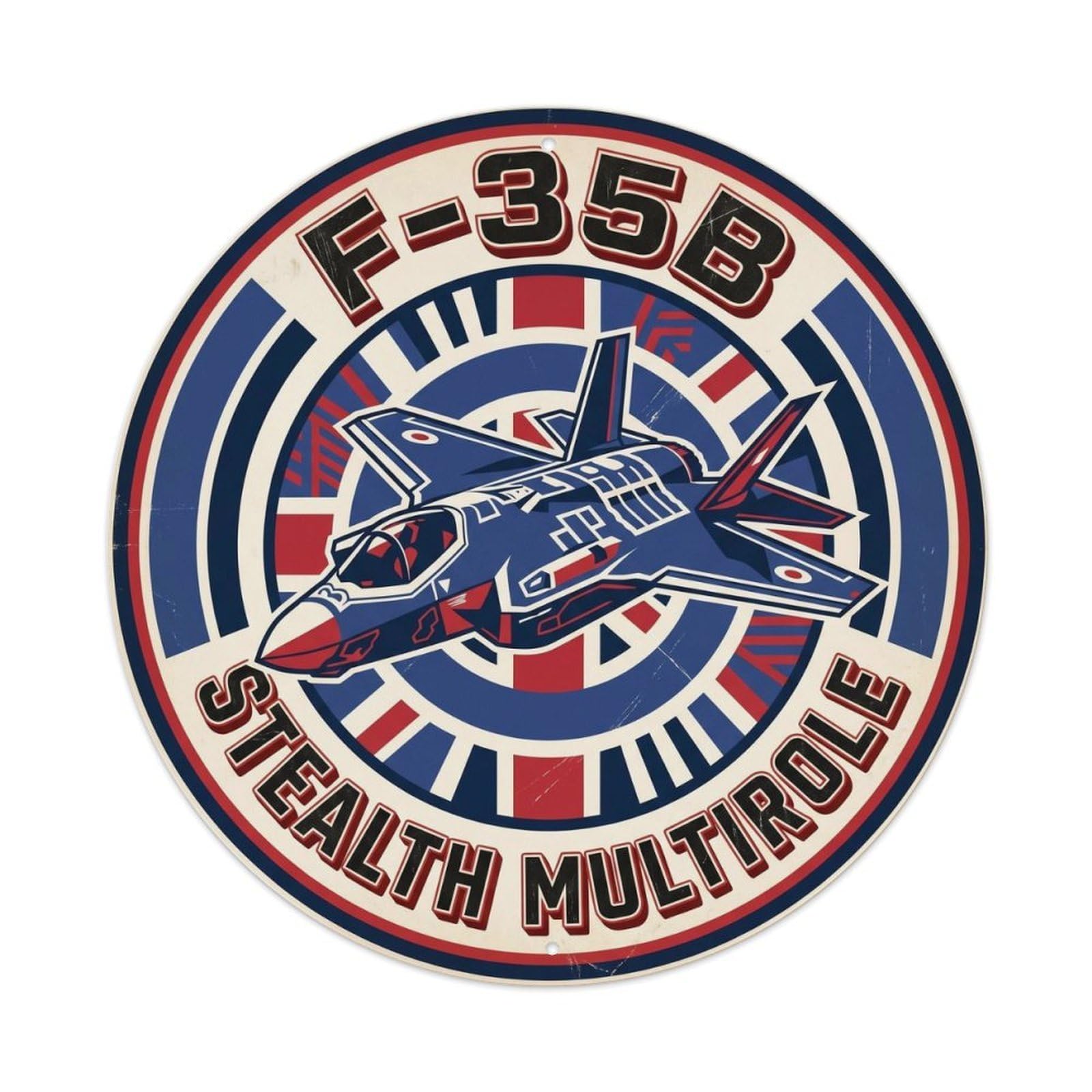 F-35B Lightning Stealth Fighter Aircraft Military STOVL Metal Tin Sign Plaque Wall Decor for Cafe, Man Cave, Club Bar, Office, Home Garden Round Metal Poster 8x8Inch