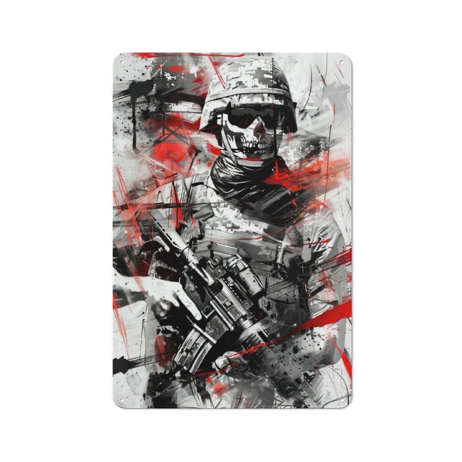 Junmoney Soldier Skull Mask Retro Tin Wall Plaque 30X20cm For Studio Or Craft Room, Winter Wall Decor For Creative-Space Collectors