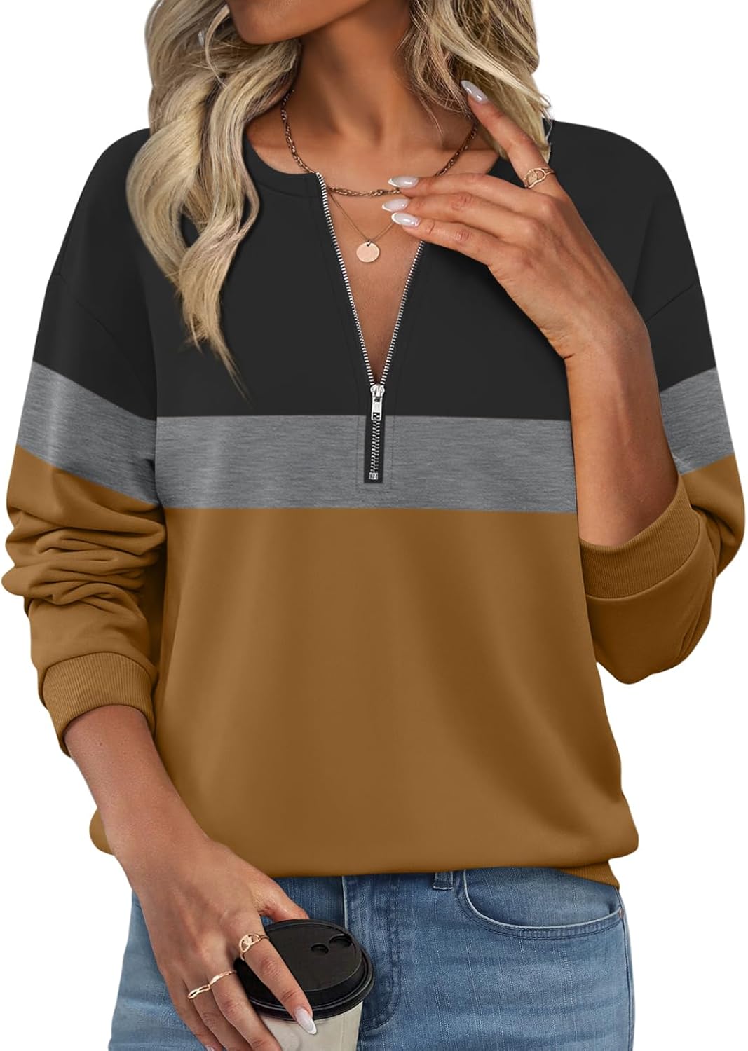 Half-Zip Color Block Fleece Sweatshirts for Women: Fall & Winter Style Half-Zip Color Block Fleece Sweatshirts for Women: Fall & Winter Style