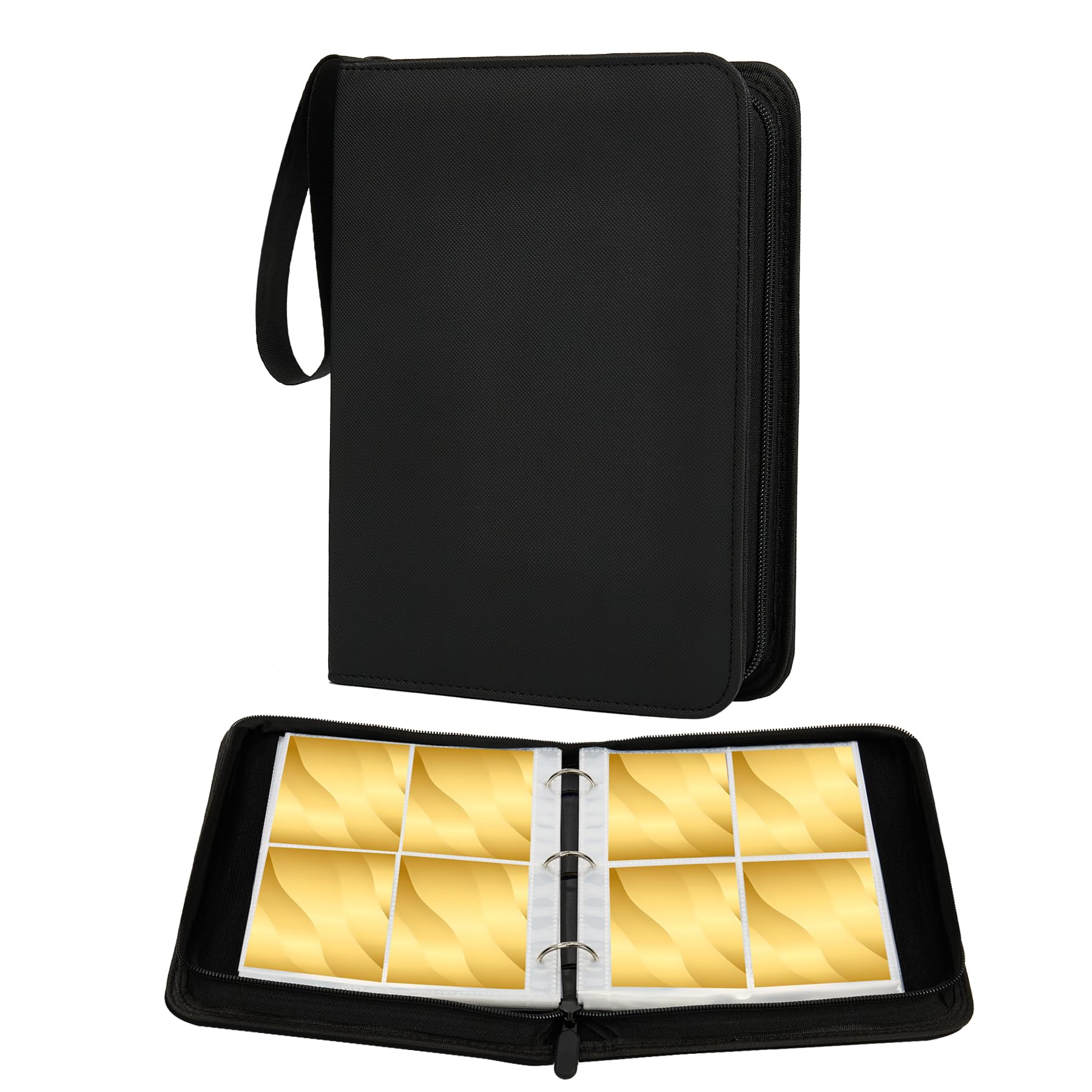 4 Pocket Trading Card Binder 400 Cards，Waterproof PU Exo-Tec Zip Binder Card Album for TCG, MTG, Sports Cards & Gift(BLACK)