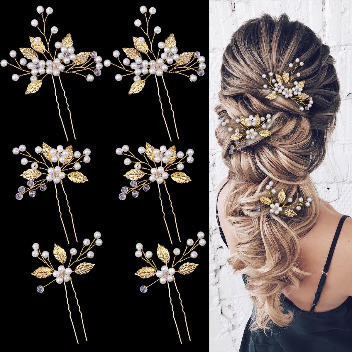 1pcs Crystal Gold Leaf Flower Bridal Barrette Hair Fashion Gold Color Flower Bridal Barrettes Pearl Rhinestone  main image 4