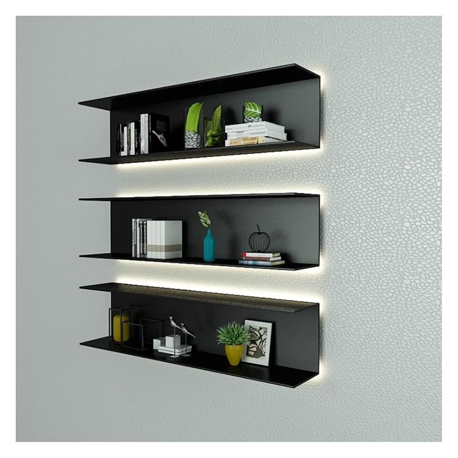 Mensola galleggiante Mensola galleggiante con luce LED integrata, scaffali da esposizione a parete, scaffale in metallo creativo per ingresso, soggiorno, camera da letto, cucina e bagno. Contiene solo