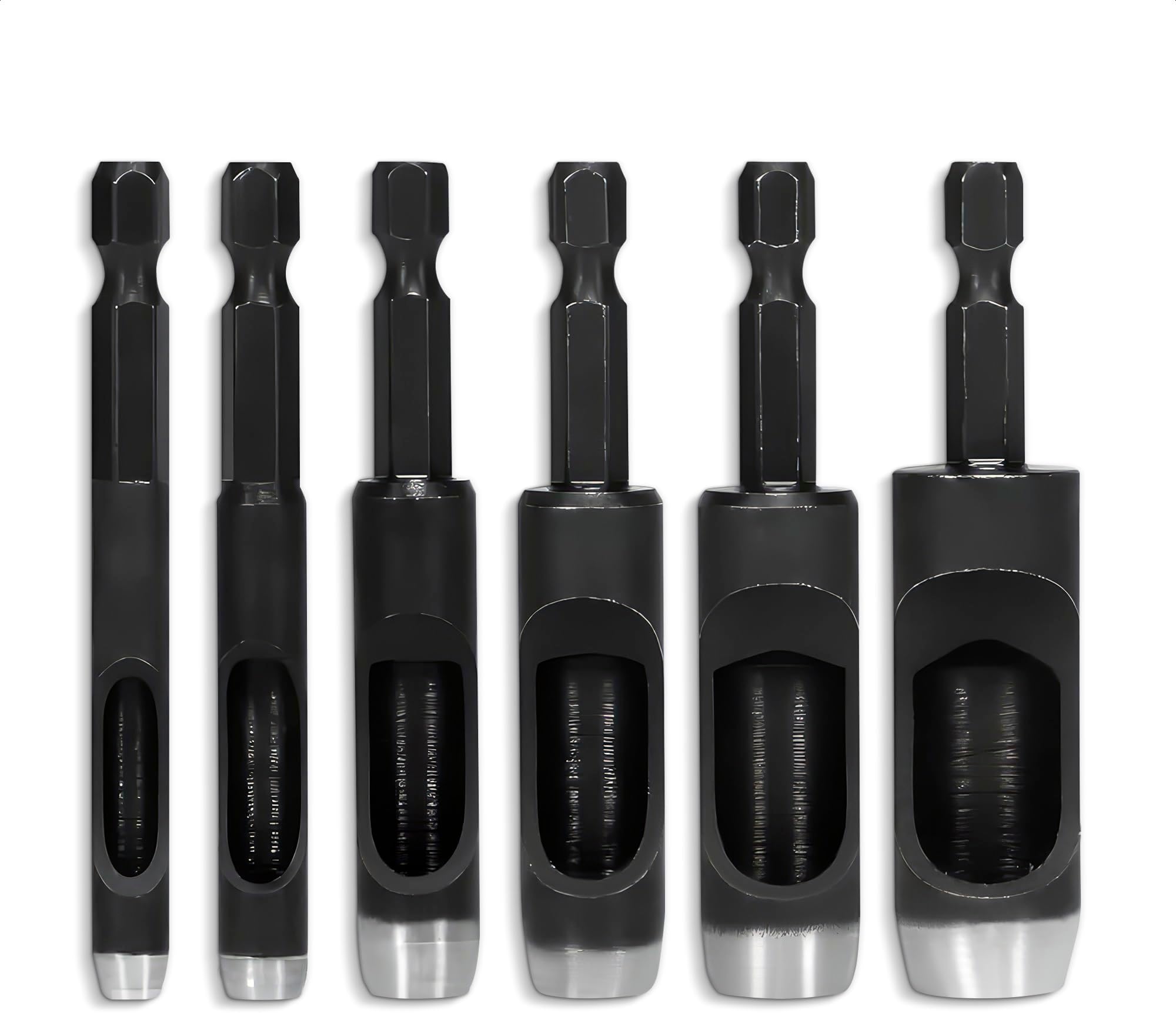 Drill Master 6 Piece Hollow Punch Set With Hex Shanks, Non-Slip Fit, Sizes: 3/16", 1/4", 5/16", 3/8", 7/16", 1/2"
