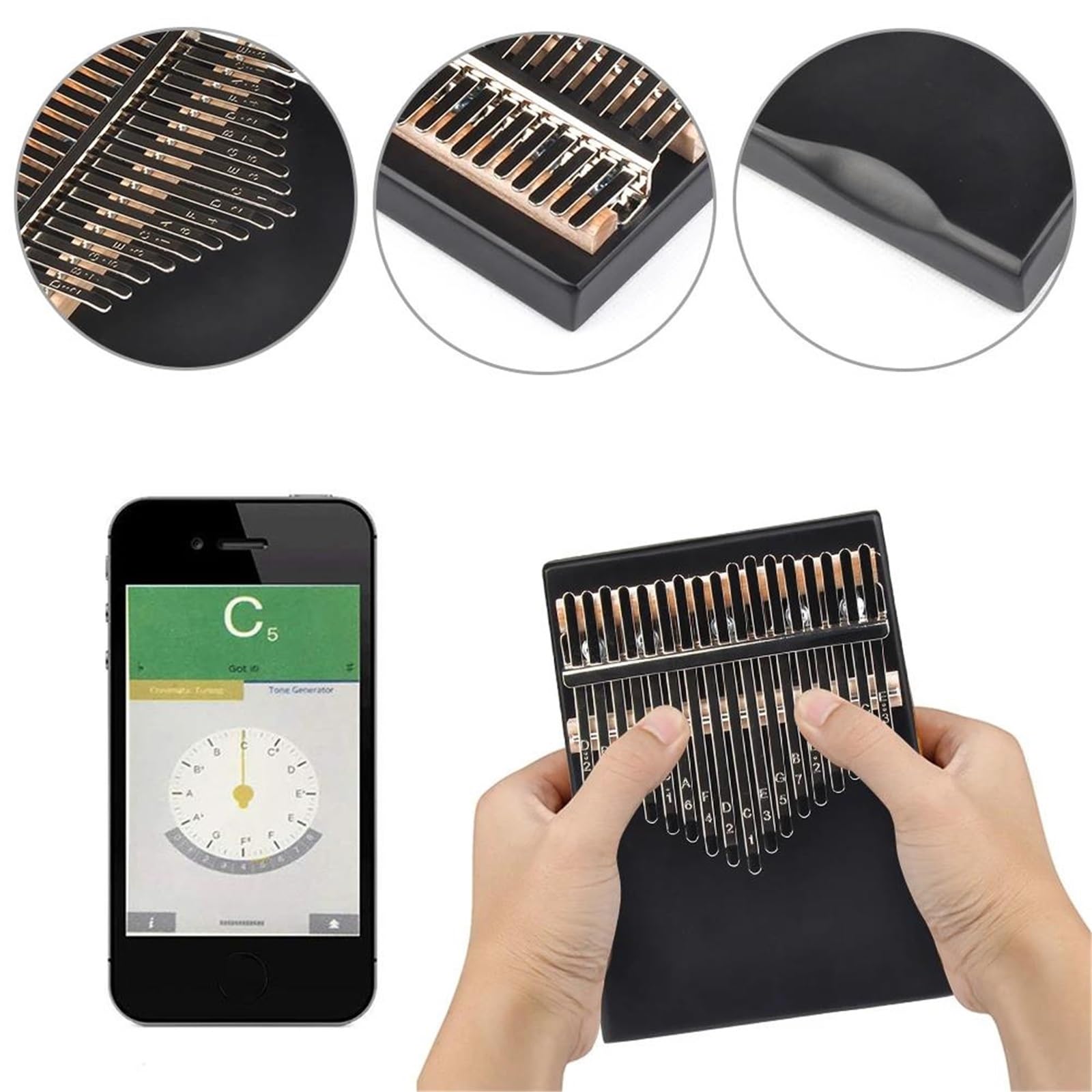 Fortepian Na Kciuk 17 Klawiszy Kalimba Pine Wood Thumb Finger Piano Z Naklejką Na Narzędzie Do Strojenia Dla Początkujących(Set)