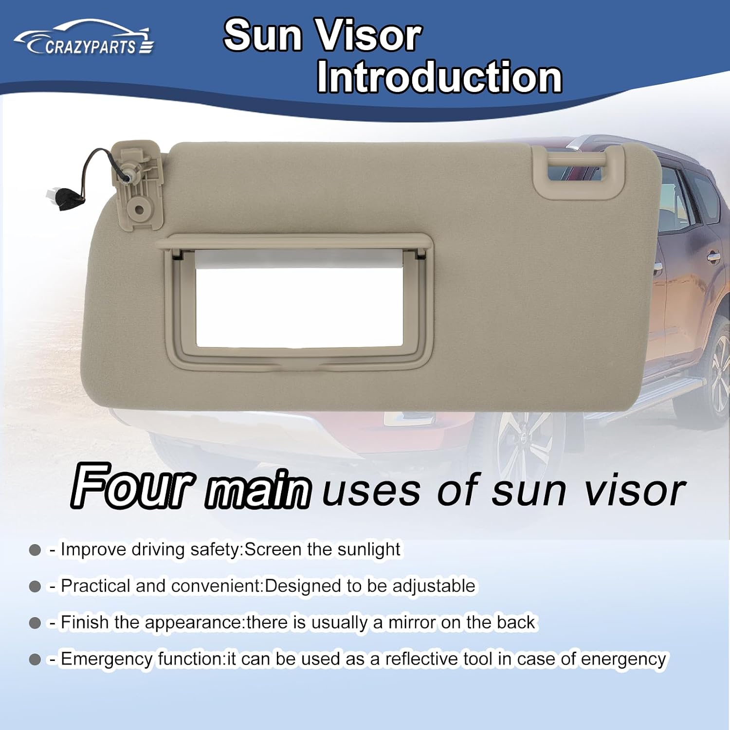 CRAZYPARTS Driver Side Sun Visor Compatible with 2005-2015 Nissan Xterra 2005-2021 Nissan Frontier with Light Replacement# 96401- EA001 Color:Beige