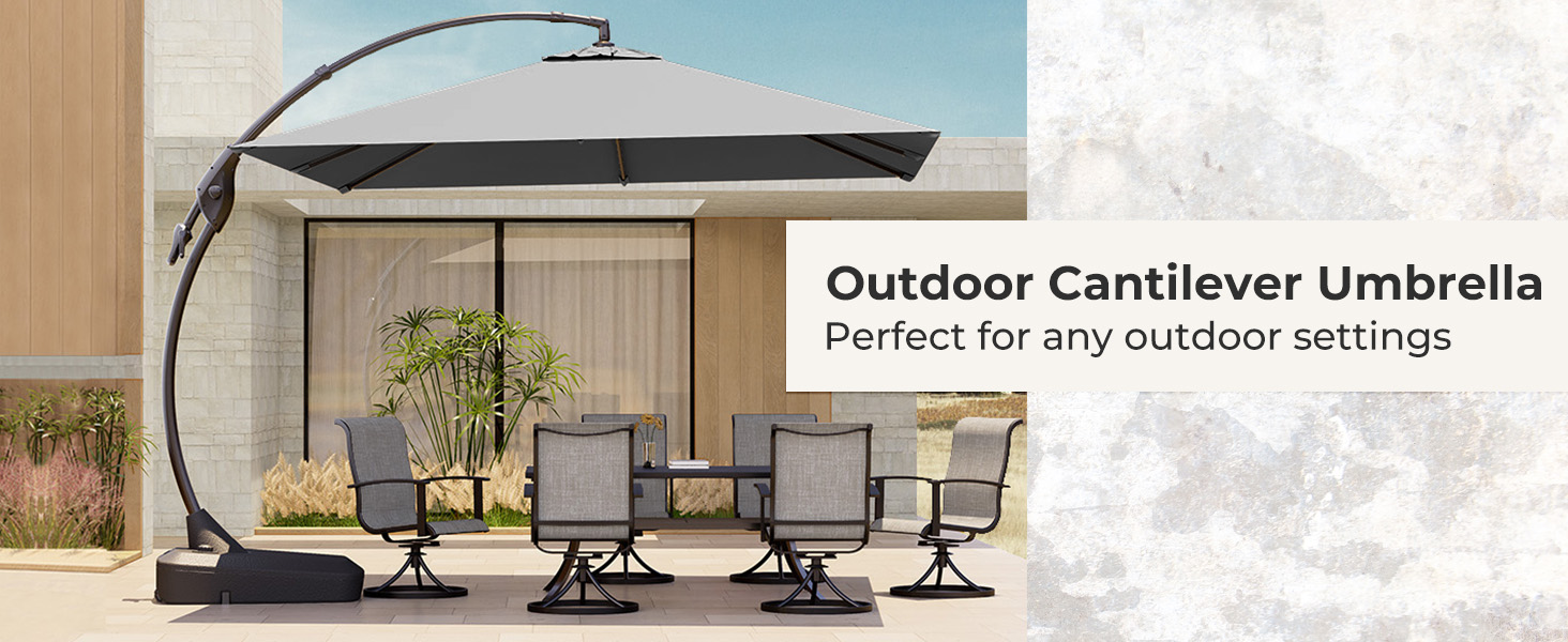 Grand patio 10X10 FT Sunbrella Offset Umbrella with Base Outdoor Square Aluminum Cantilever Umbrella Shade with Easy Tilt Adjustment (Charcoal, 10X10 FT-SUNBRELLA) : Patio, Lawn & Garden