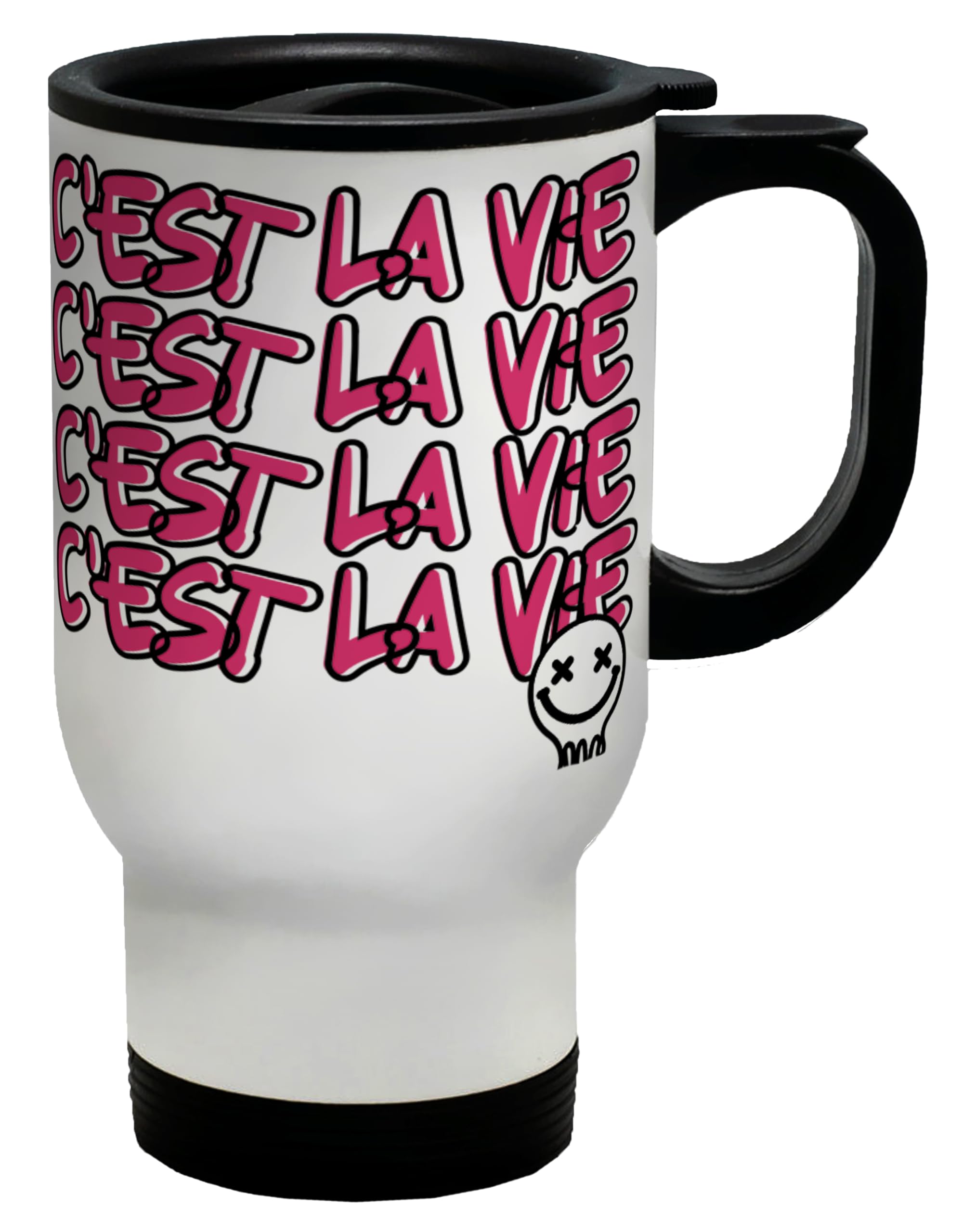 Shopagift C'est La Vie Pink Travel Mug French France Fancais Stainless Steel 14oz Cup