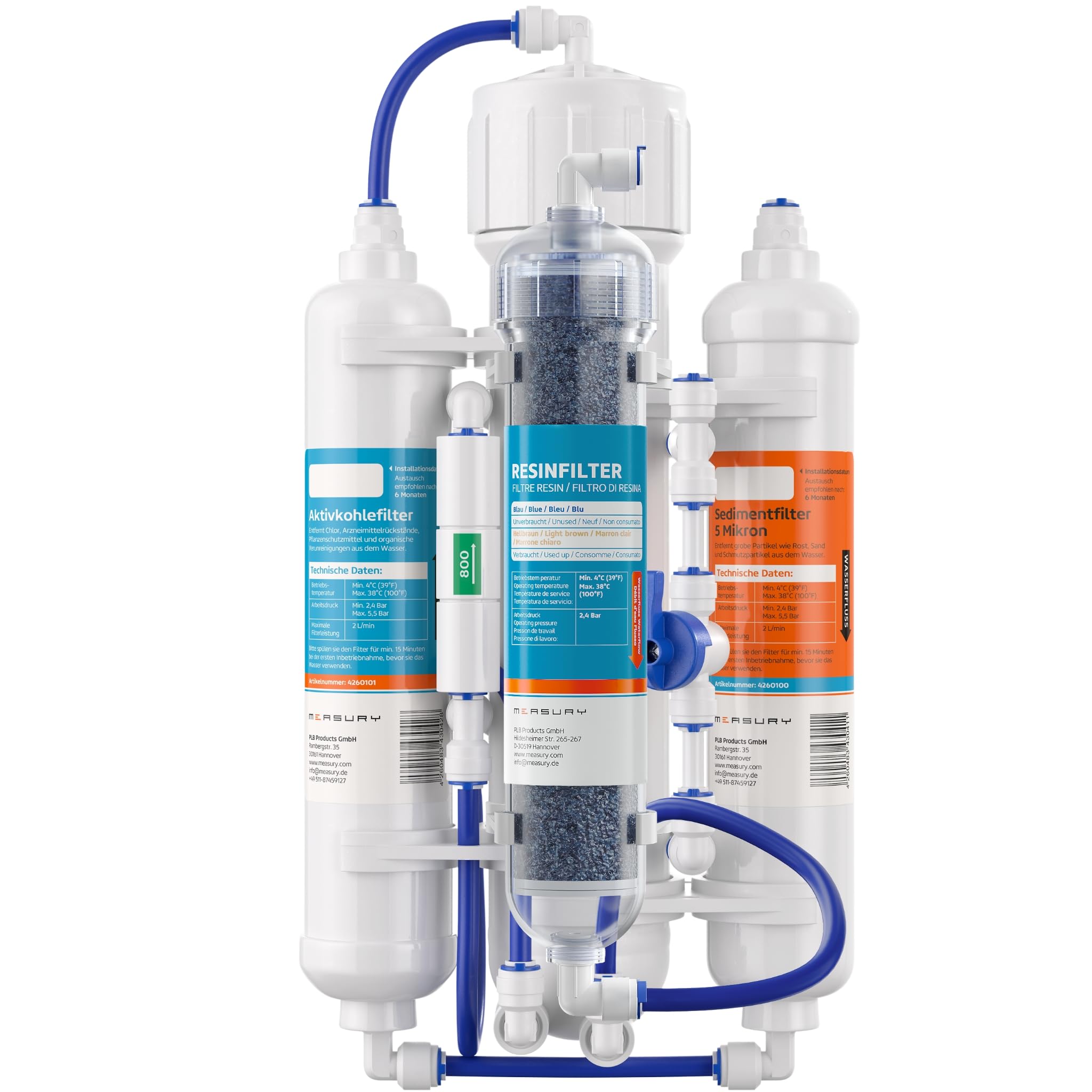 Measury Sistema de Osmosis Inversa para Acuario - Hasta 380 Litros por Dia | Con Filtro de Resina 630 ml