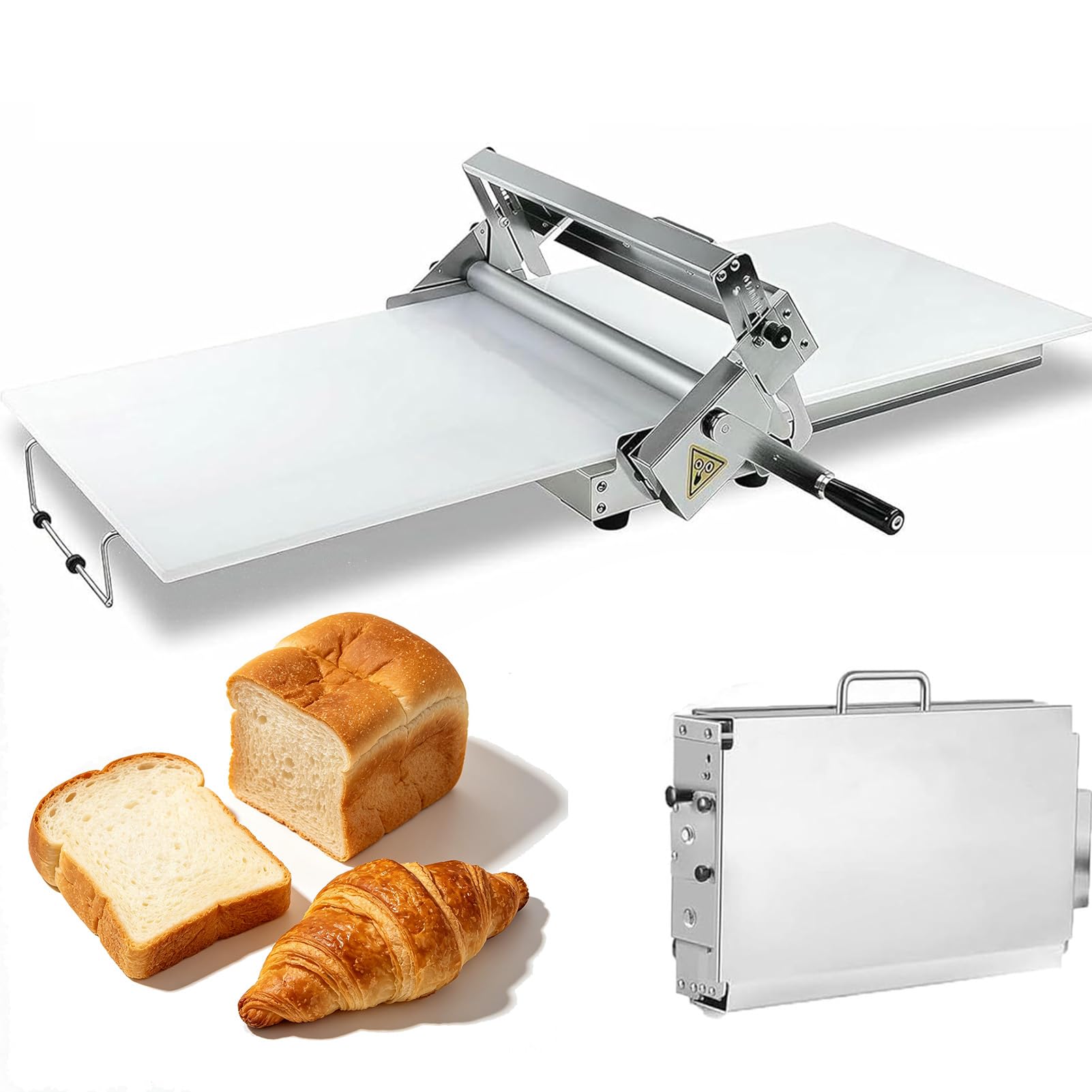 SUYUDD Dough Sheeter Machine, Foldable Manual Stainless Steel Puff Pastry Sheeter, 0-27mm Adjustable Thickness, 30x60cm/40x90cm Press Plate, For Pizza Dough, Croissants Baking