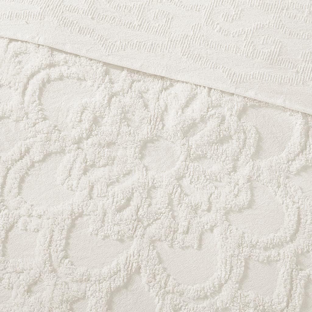 Tufted Cotton Chenille Medallion Fringe Coverlet Mini Set Off-White King/Cal King