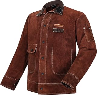 ARCCAPTAIN Heavy Duty Flame Resistant Cowhide Leather Welding Jacket for Men & Women - MIG TIG MMA Welder Protection