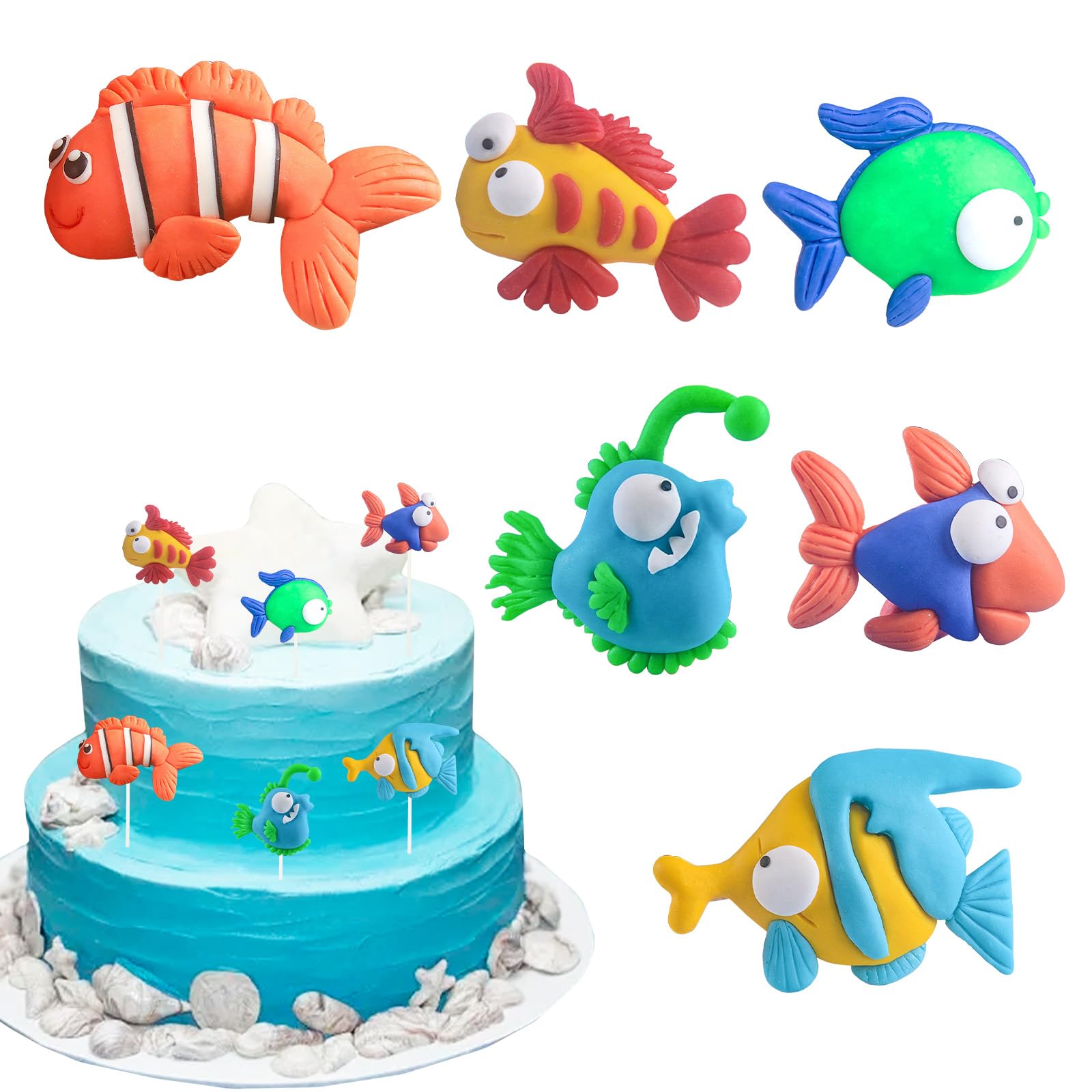 Set di 5 decorazioni per torta a forma di pesce e corallo, decorazione per torta sotto il mare, stuzzicadenti sotto il mare, decorazione sotto il mare, tema sotto il mare - Italia
