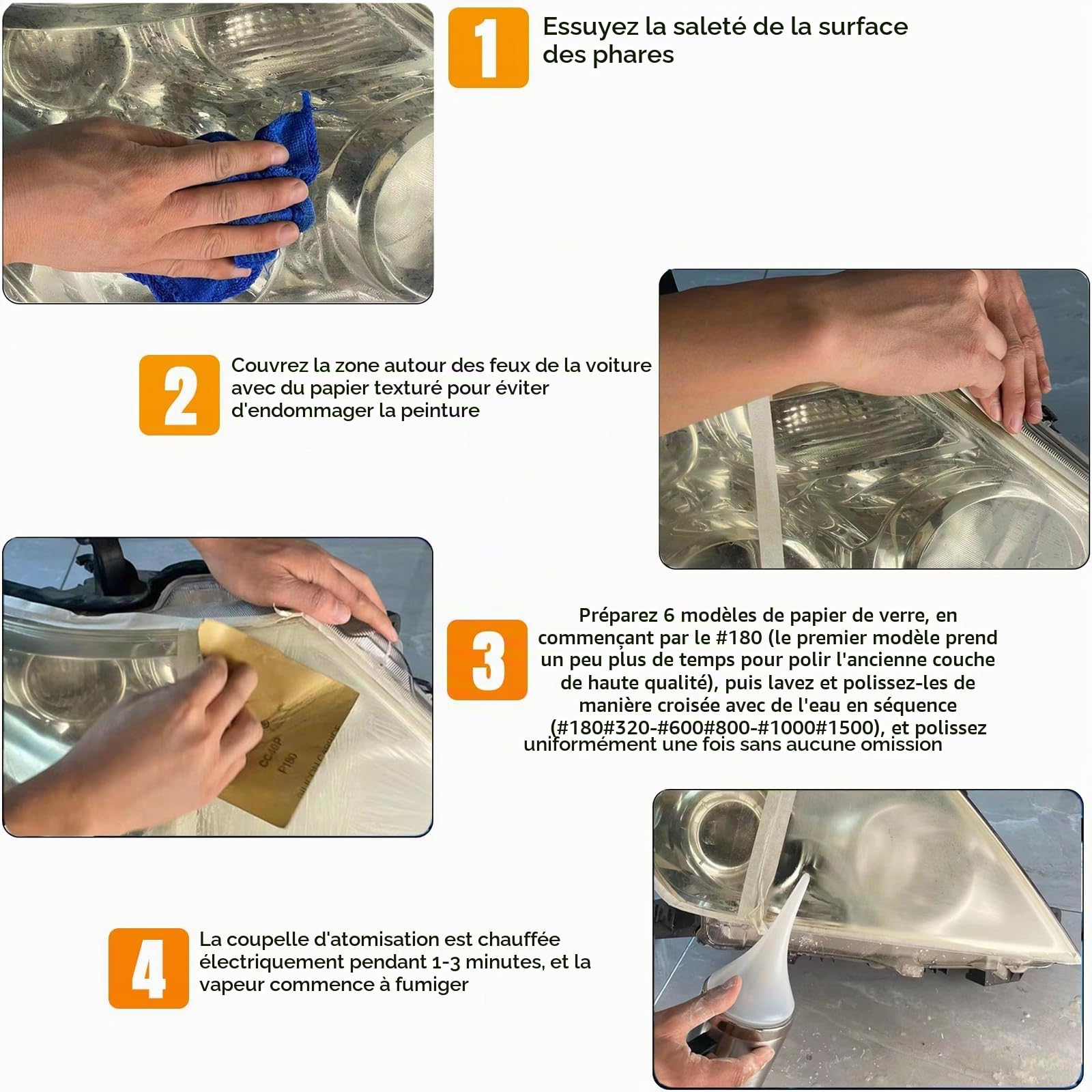 Kit de réparation de phares 800g, Kit de polissage de phares d'auto, Kit de réparation de phares d'auto de moto avec poussière, Convient pour la réparation de projecteurs oxydés/flous/écratés