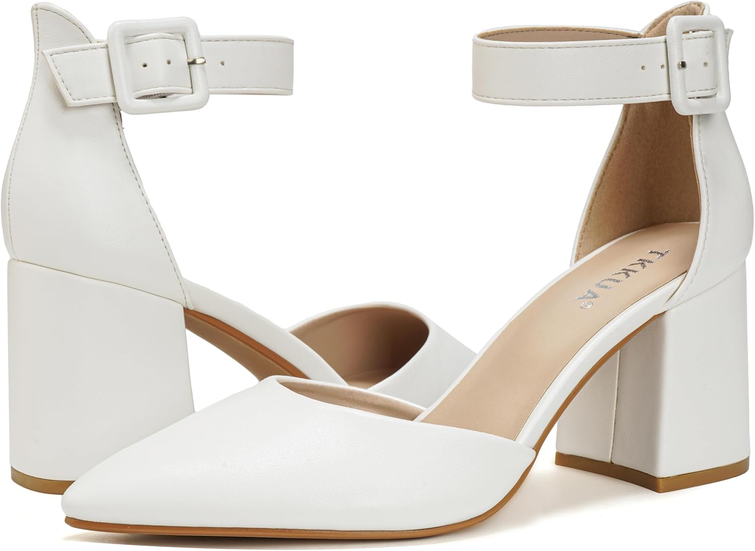 Women's Pointed-Toe Ankle Strap High Heels with 3-Inch Chunky Heel