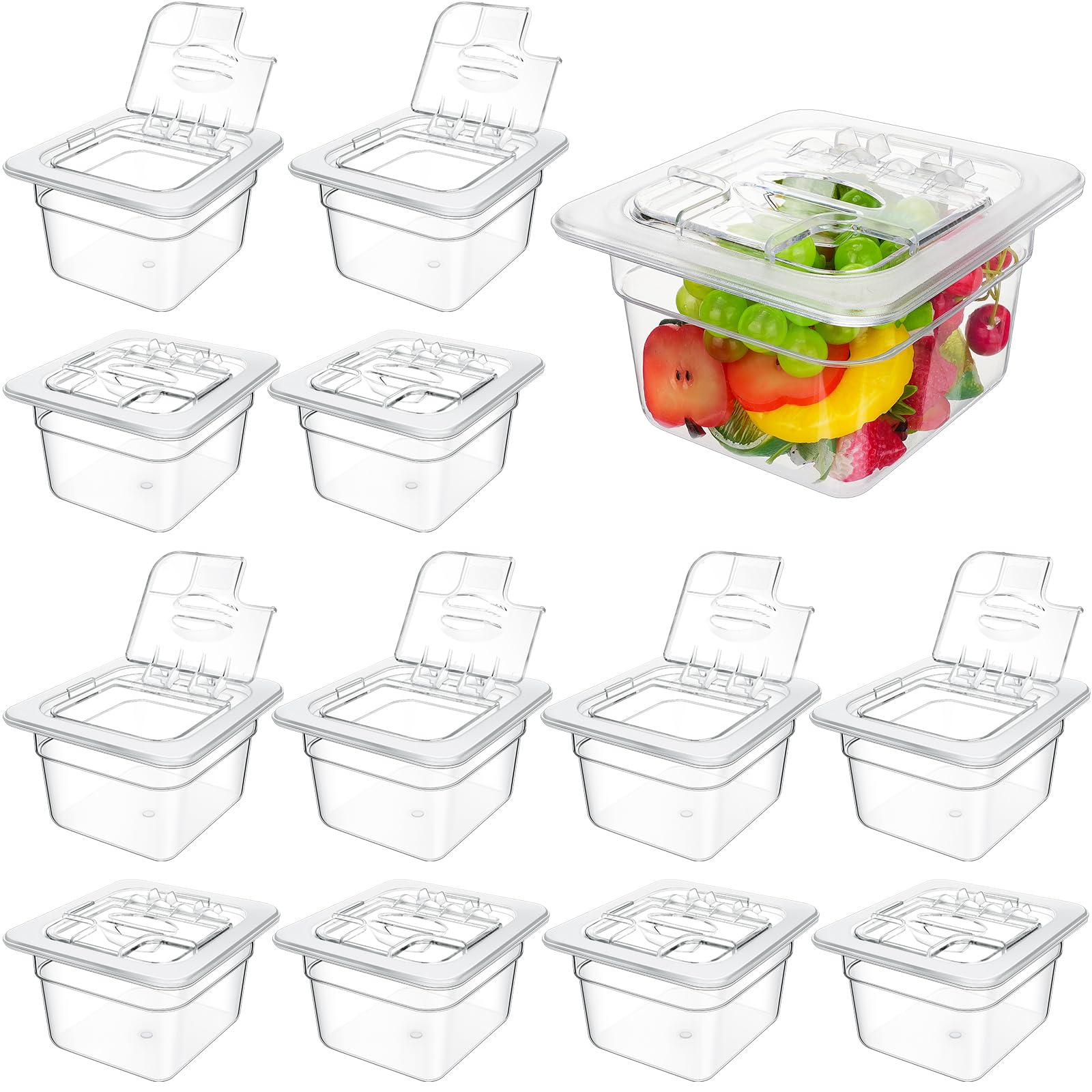 Geetery Confezione da 12 pentole per alimenti in policarbonato profondo 1/6 di dimensioni 10,2 cm, con coperchio impilabile, in plastica trasparente, contenitori per alimenti per ristoranti con