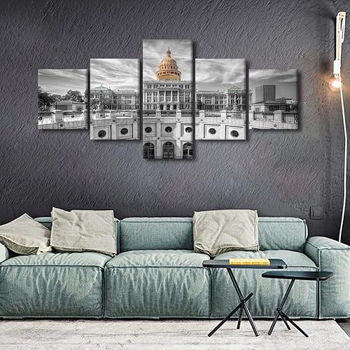 Miniatura 2 de TUMOVO 5 piezas modernas de paisaje urbano de Estados Unidos en blanco y negro, edificio del Capitolio del estado de Texas, imágenes coloridas