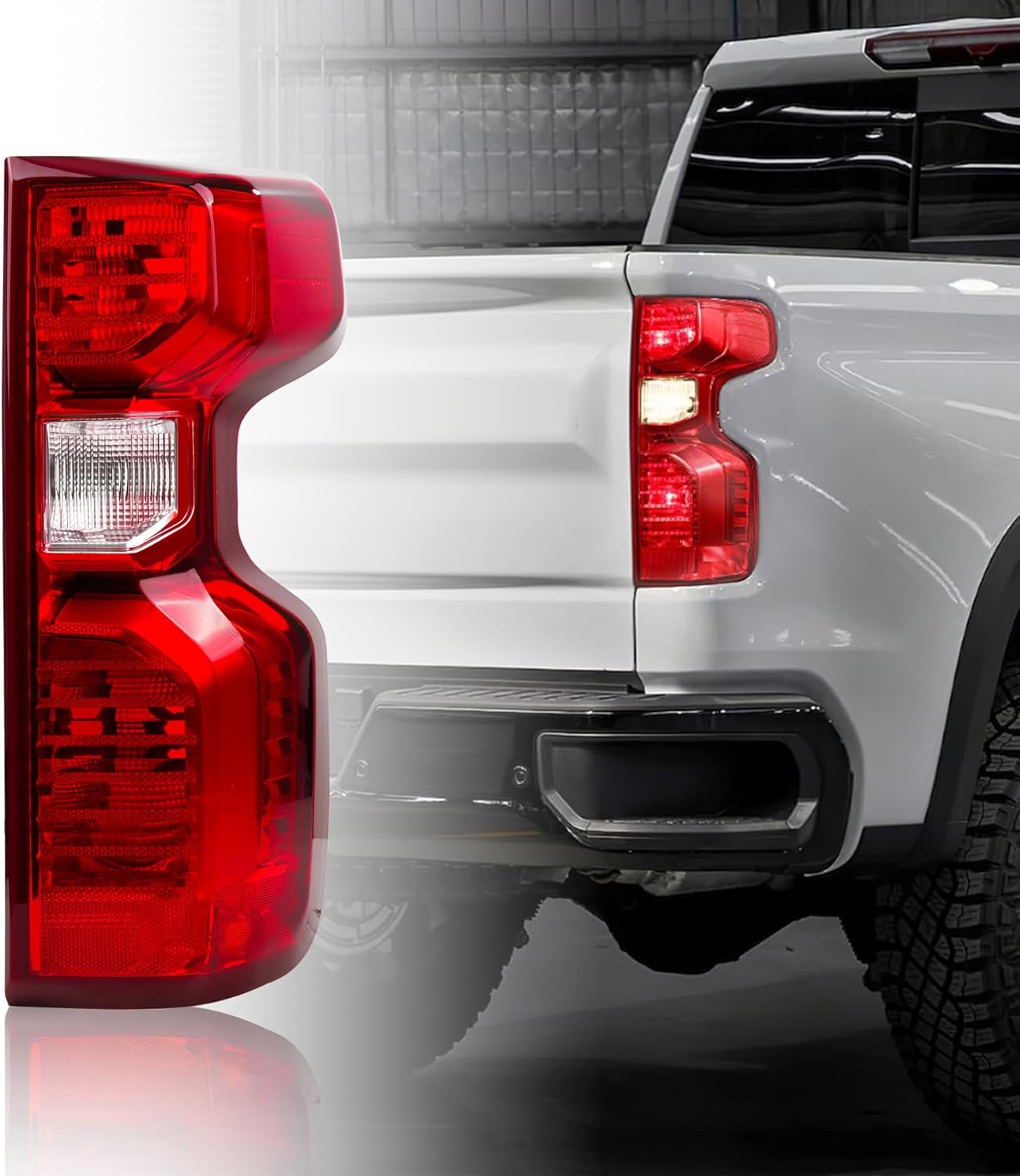 Passenger Side Tail Light Without Circuit Fit 2019 2020 2021 2022 2023 2024 Chevy Silverado 1500 2500HD 3500HD, Right Rear Brake Lamp, w/o Bulbs Harness