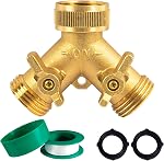Hourleey Brass Garden Hose Splitter (2 Way), Solid Brass Hose Y Splitter 2 Valves with 2 Extra Rubber Washers (1 Pack)
