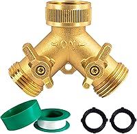 Hourleey Solid Brass 2-Way Garden Hose Splitter Y Connector with Leak-Proof Valves & Extra Washers