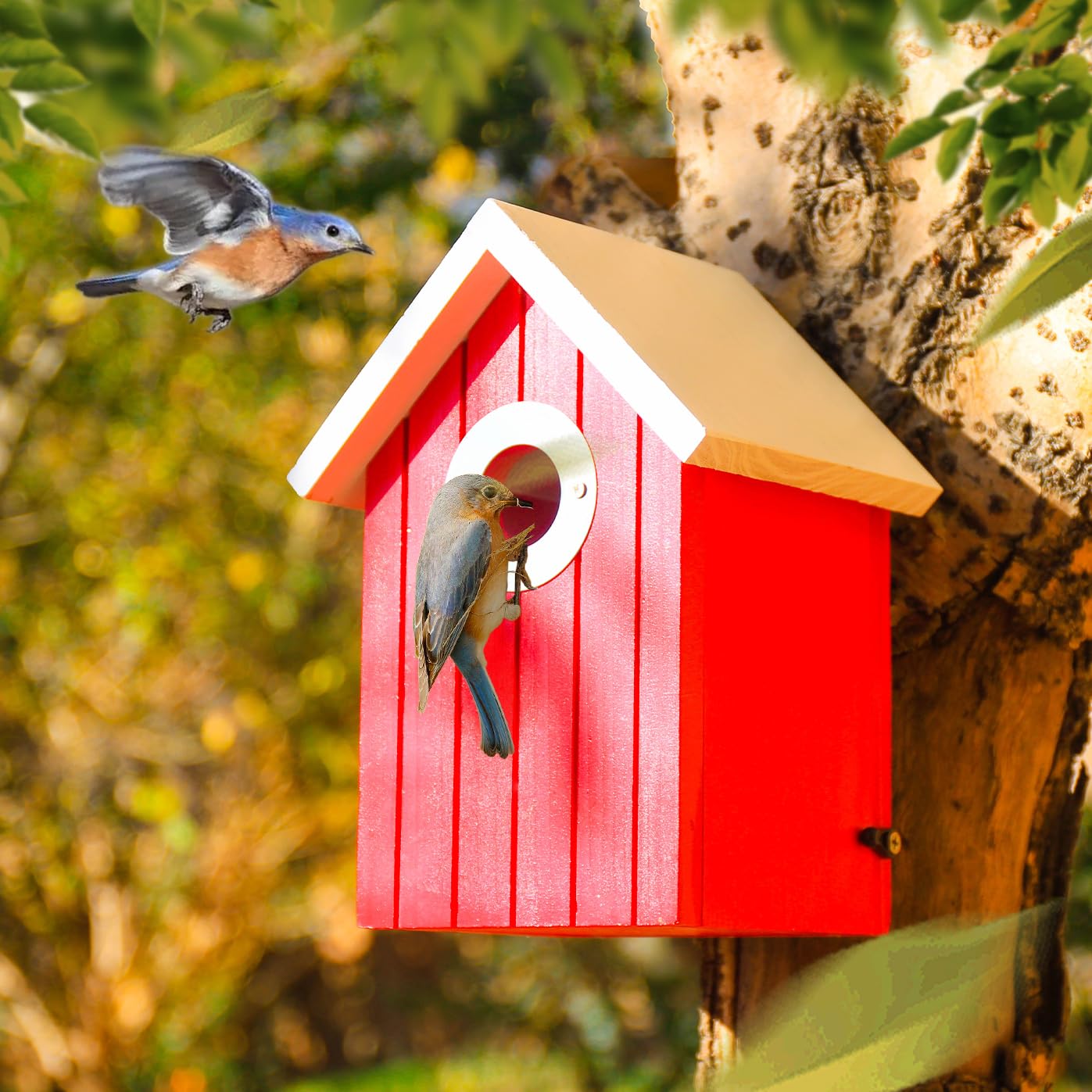 Cedar Bluebird House, Wooden Bird House For Outside, 1.5