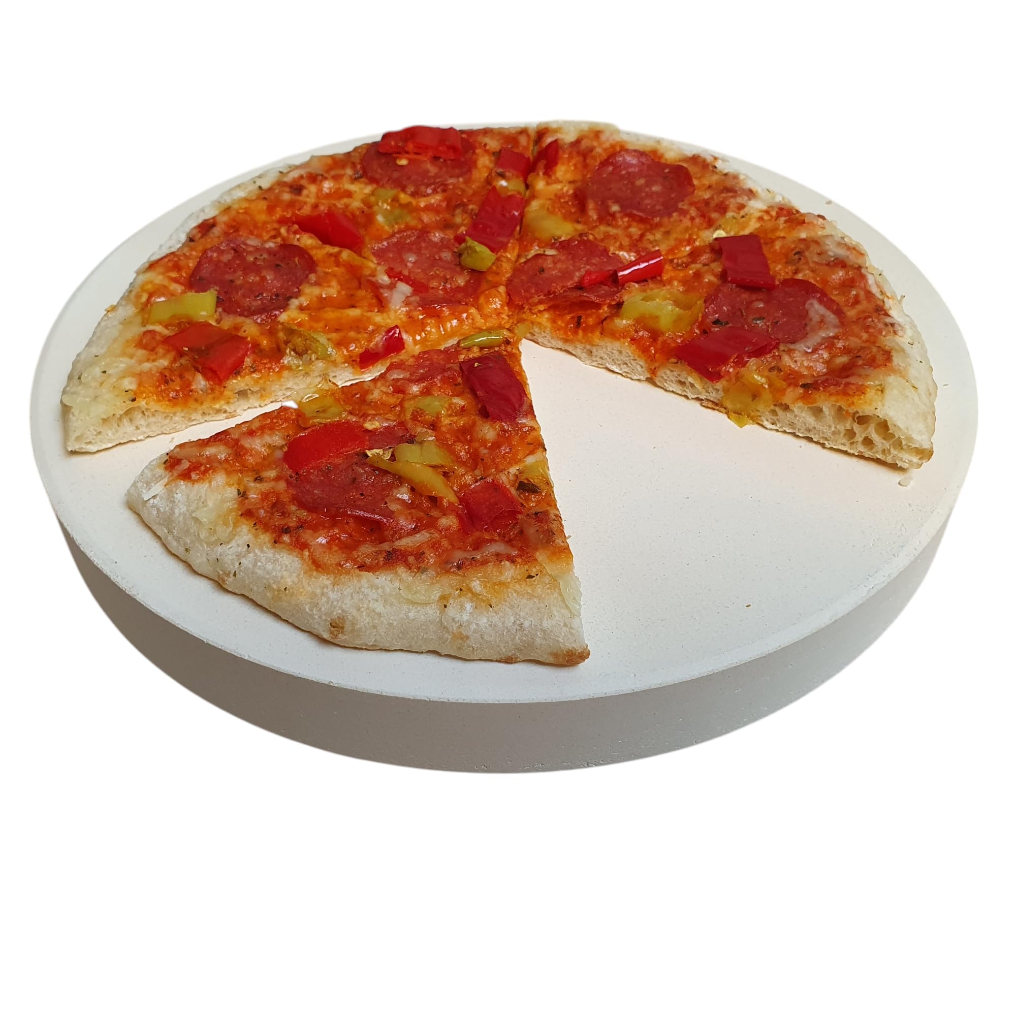 Pizzastein/Backstein/Warmhalteplatte für Mikrowelle und Backofen, ø 27 cm. Mit 50 Blatt Backpapier. Innovation aus Deutschland.