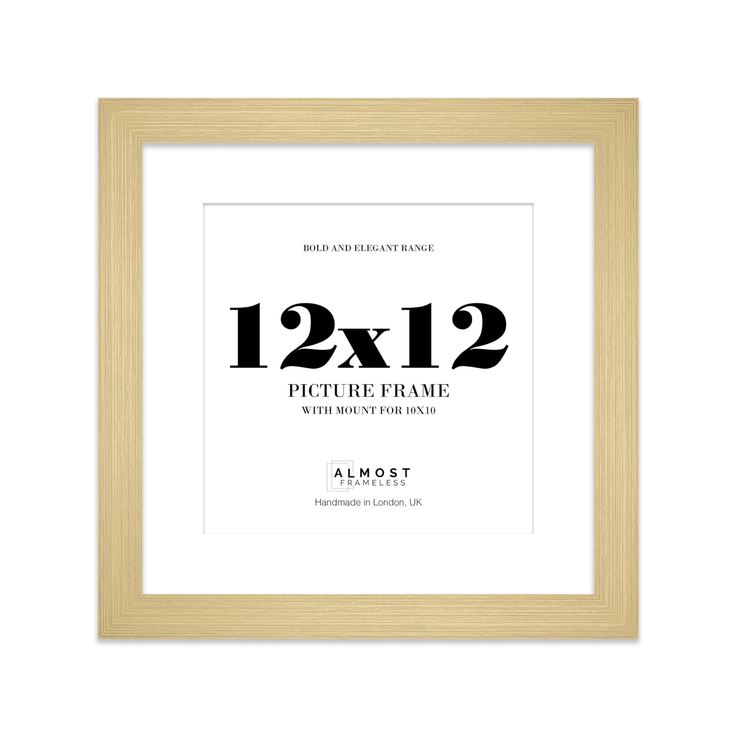 12x12" Gold Square Frame With Mount for 10x10" Pictures 28mm Edge Frame Display with Wall Hooks and Kickstand, 1 Pack