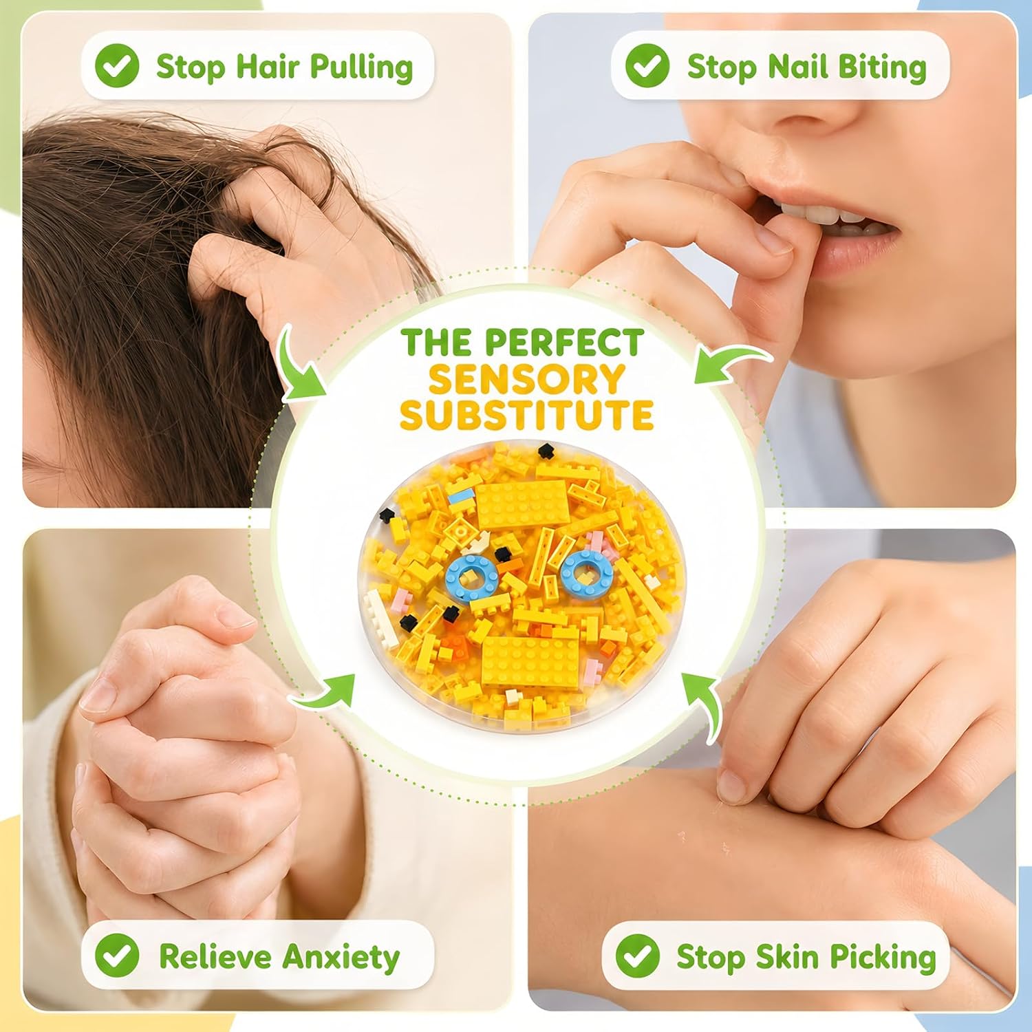 2 Pack Picky Fidget Pad, Bricks Skin Picking Fidget Toys, Skin Picking Fidget Toys for Adults, No-Mess Pick and Build Desk Decor, Dermatillomania Trichotillomania Anxiety Stress Relief Picky Pads
