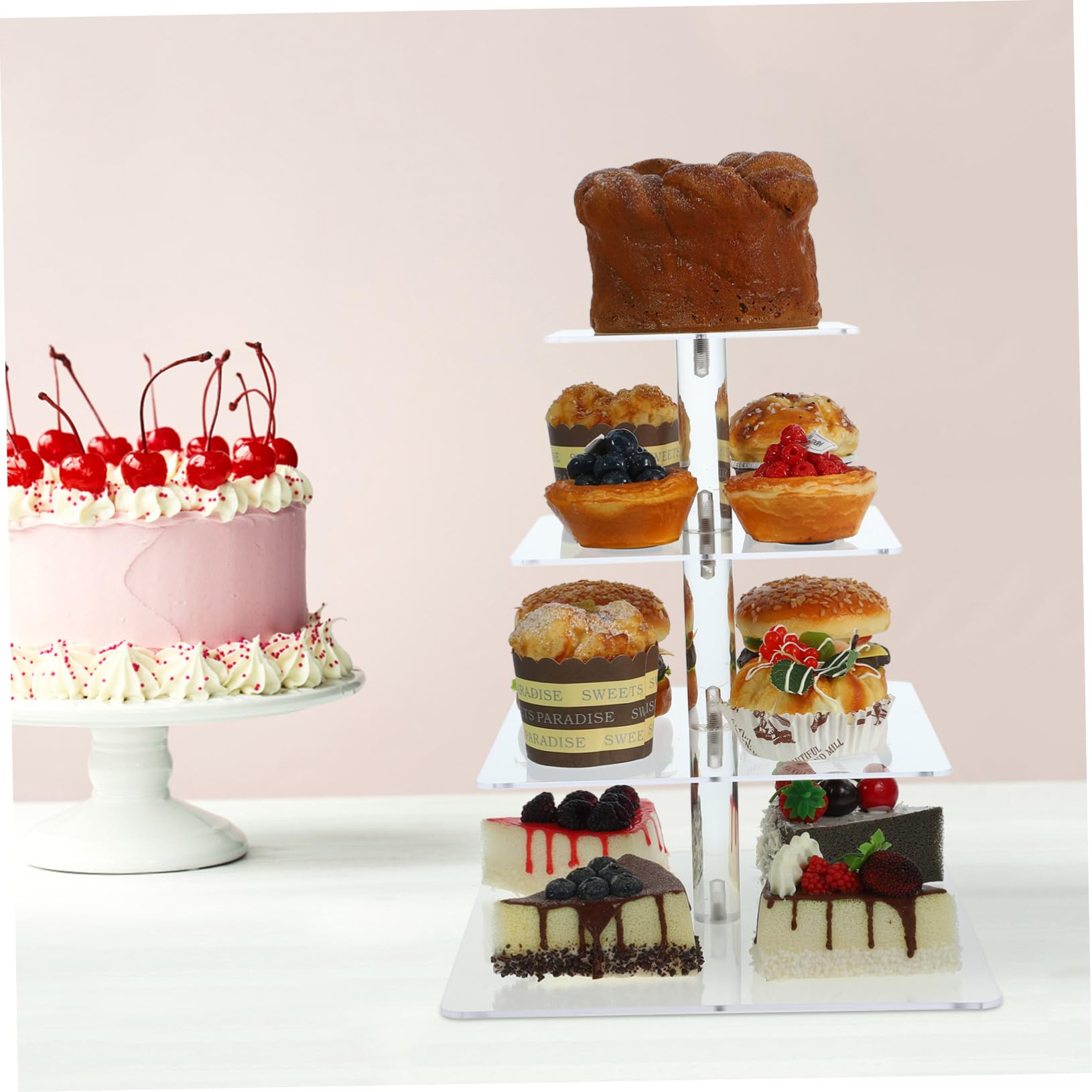 Amosfun 4nivel Expositor de Tartas de Acrílico Transparente de Soporte para Cupcakes Bandeja para Servir Postres Delicados Fiestas o Eventos