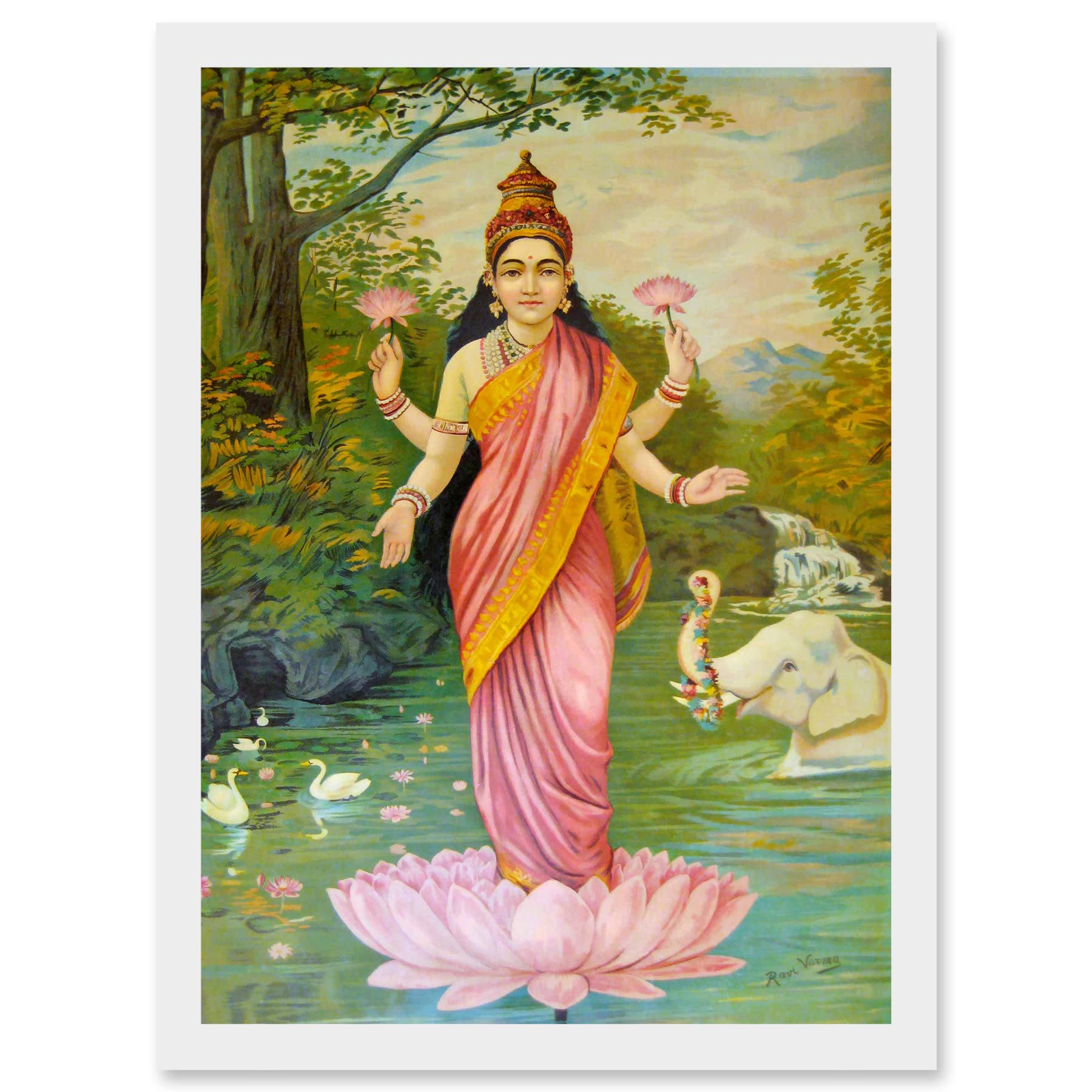 Artery8 Varma Hindu Goddess Lakshmi A4 Artwork Framed Wall Art Print
