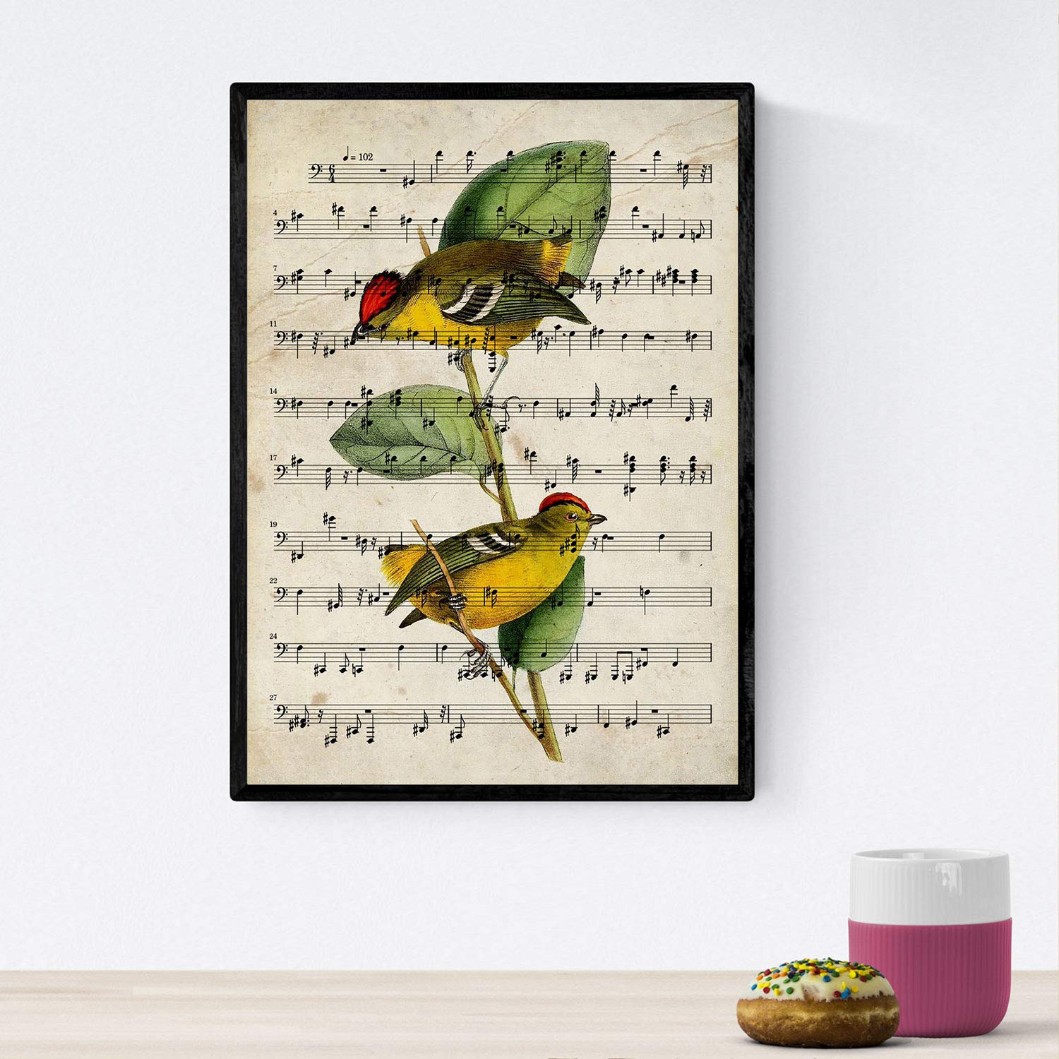 Nacnic Calyptura Poster Of Birds. Sheet With Scores. Pictures Of Birds With Musical Scores. A4 Size
