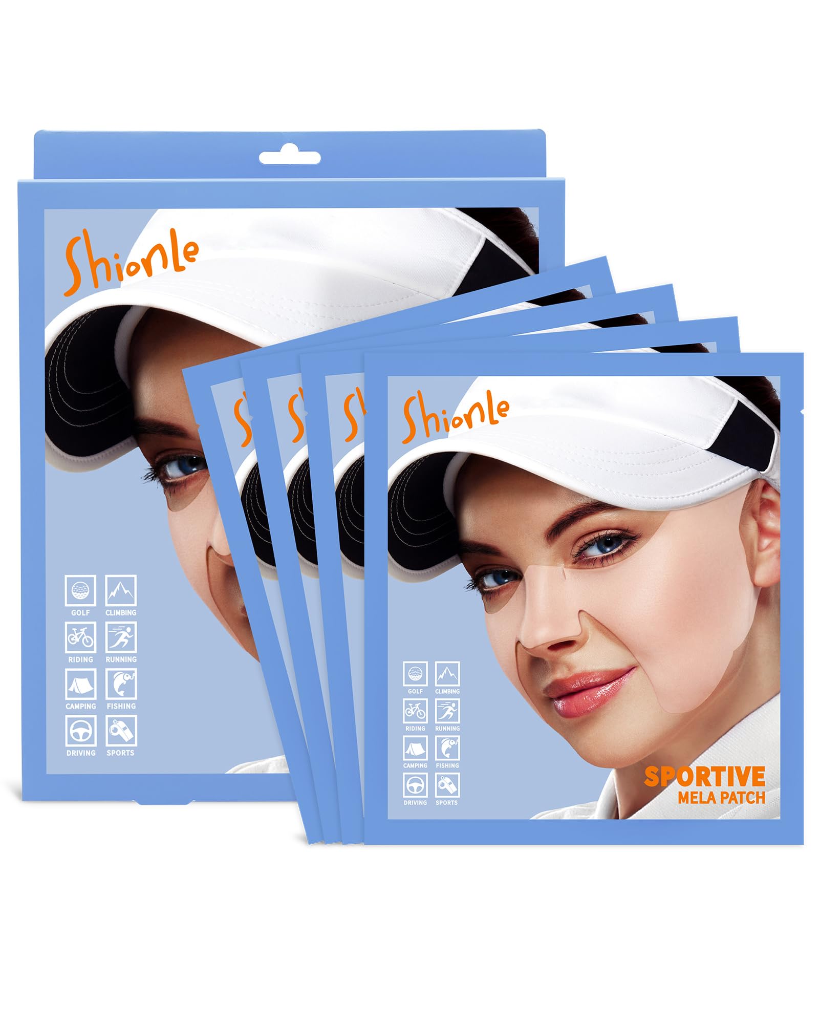 SHIONLE 4 Pack Sportive Mela Sun Protection Face Mask Cooling Patch with Earloops for Golf & Outdoor Sports Activities Sunblock Shield Suncreen Tape Sticker UV Block Sheet with Hydorgel - All Skin