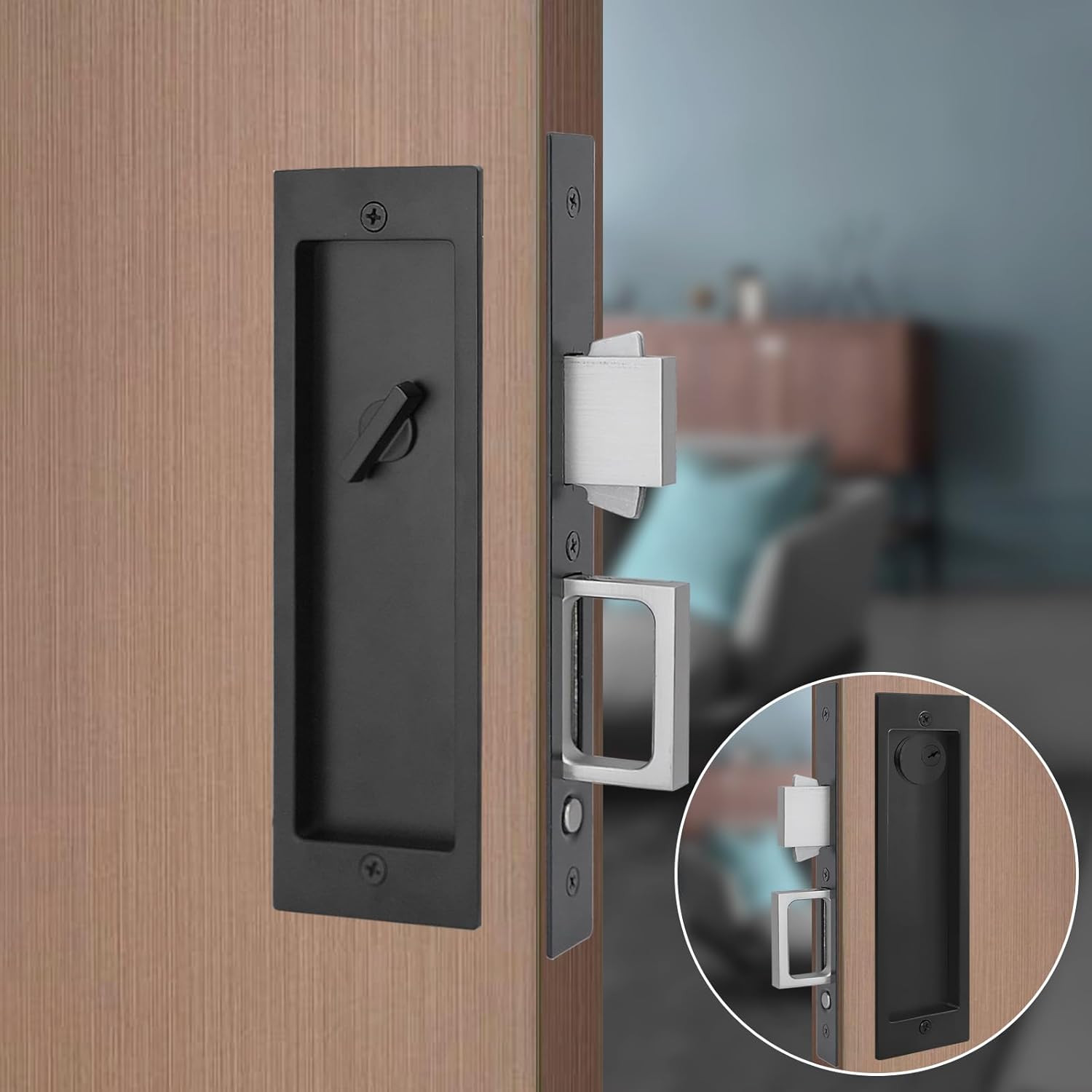 Moderno juego de herrajes para puertas de bolsillo, cerradura de privacidad con tiradores de dedo y cierre suave, para puertas correderas de