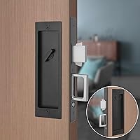 Vista 10 de Set de herrajes modernos para puerta de bolsillo - Cerradura de privacidad con tiradores empotrados y cierre suave, para puertas correderas de Oro