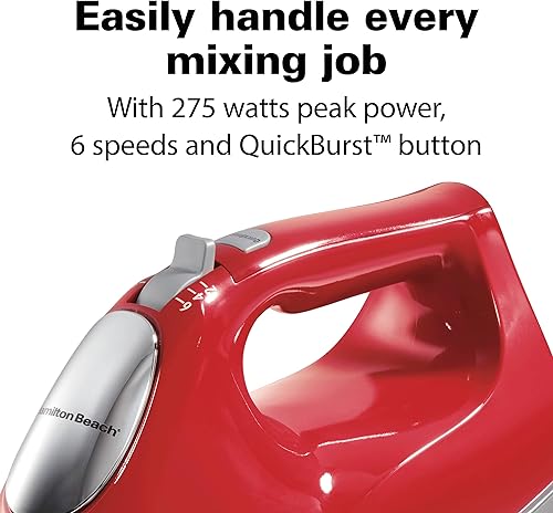 Miniatura 2 de Hamilton Beach Batidora de mano eléctrica de 6 velocidades con batidor batidores tradicionales estuche de almacenamiento a presión ganchos de masa