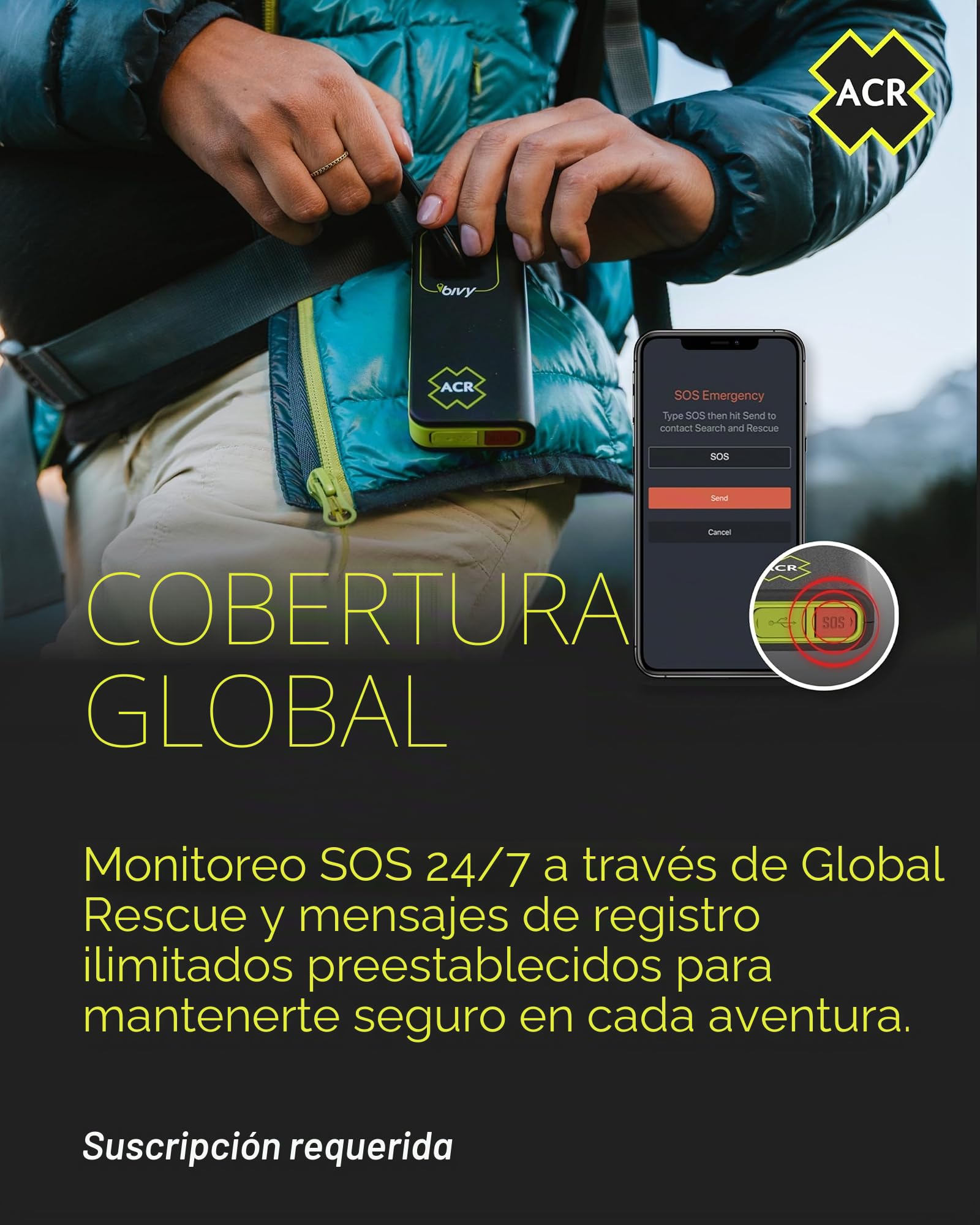 ACR Bivy Stick Satellite Communicator – Mensajería de Texto bidireccional Global, Seguimiento GPS, Mapas y Navegación, SOS de Emergencia, informes meteorológicos y Uso compartido de ubicación,