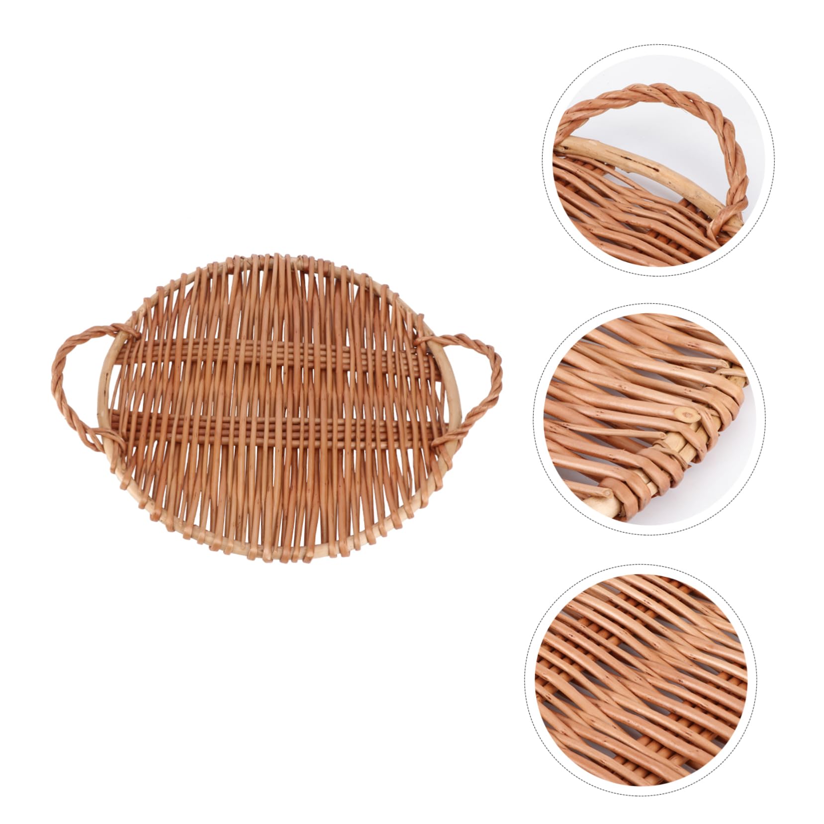 SOLUSTRE 1Pc Handmade Willow Weaving Snack Tray Elegant Food Plate for Home Use for Desserts Fruits Tea Service Kitchen Dining Storage