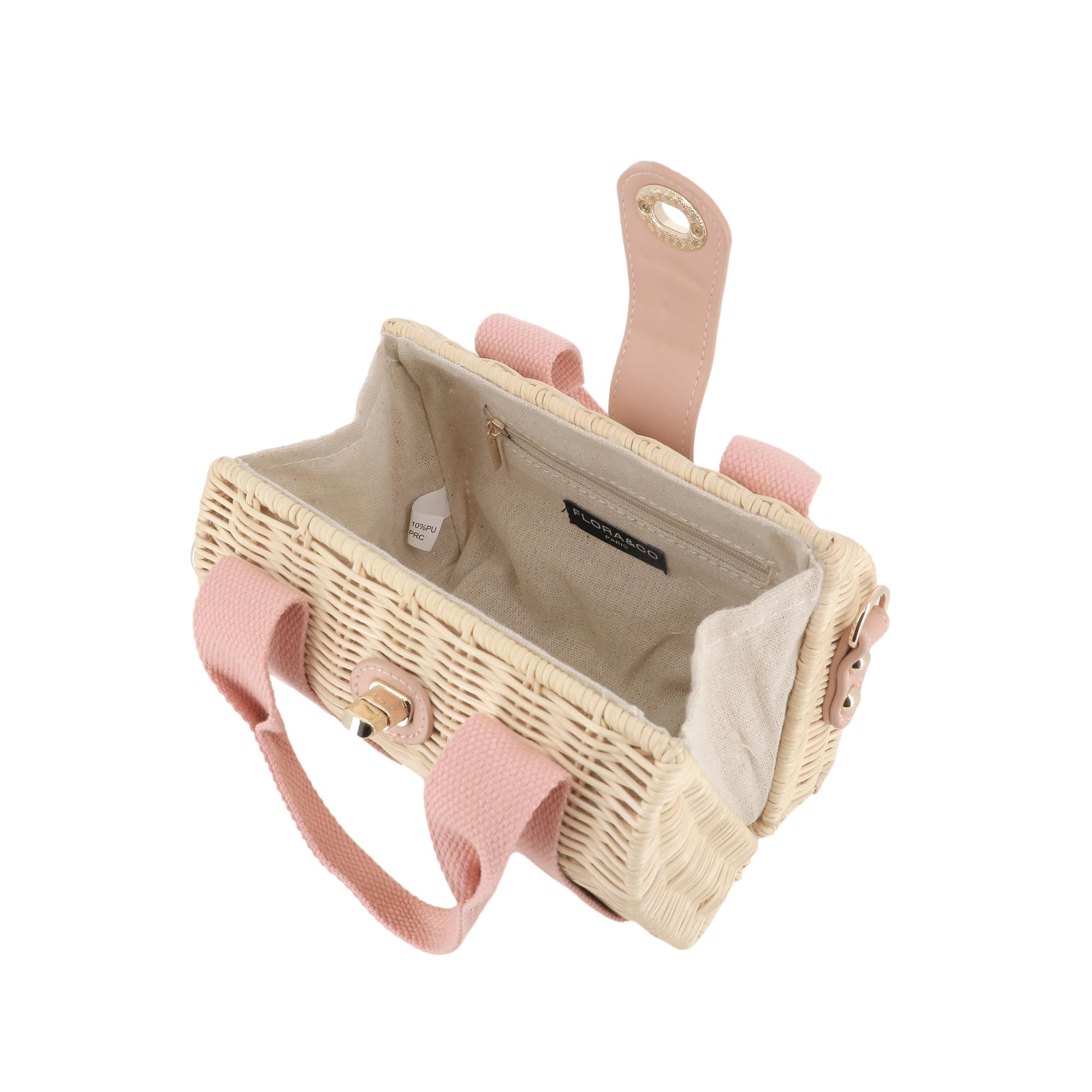 flora & co Sac à Main Bandoulière en Paille Tissée pour Femme - Petit Sac de Plage Vacances Estival - Besace Bohème Porté Main Épaule - Chic Moderne