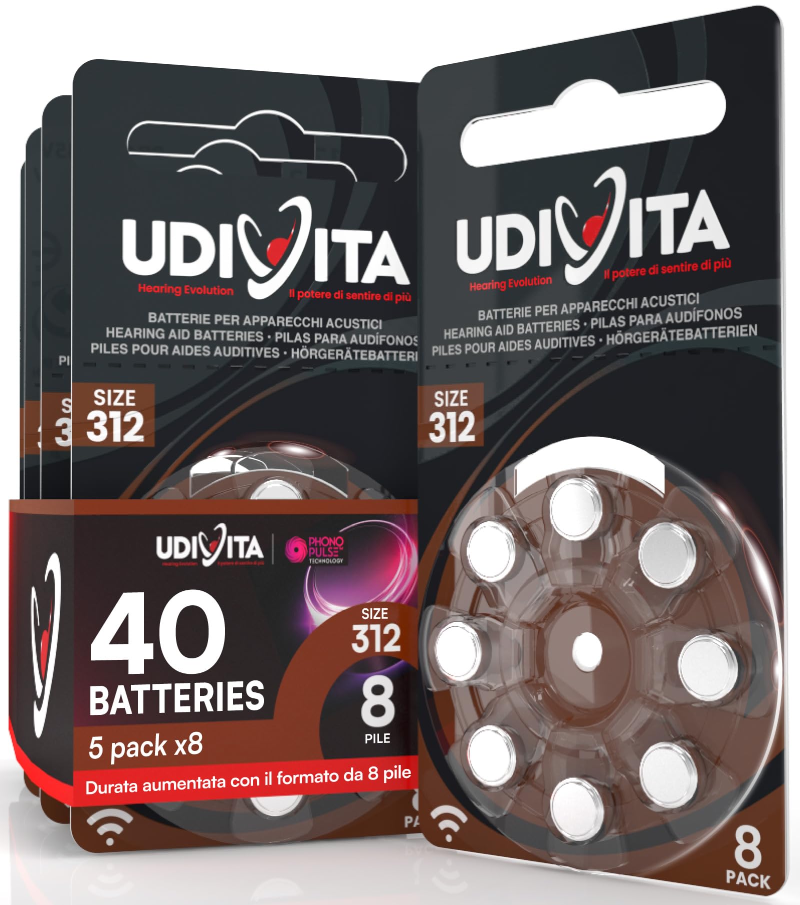 40 Hörgerätebatterien Größe 10 (Gelb) Von Udivita – Phono Pulse, Langlebig, 5x8er Blister